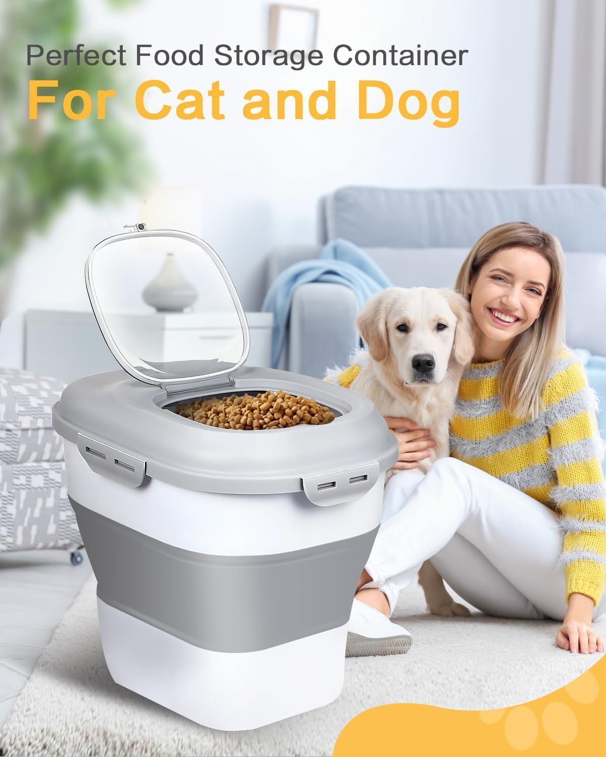ANVS 2 Pack Dog Food Storage Container - Collapsible Dog Food Container with Airtight Lids, Scoop and 2.5L Small Pet Food Storage Container Dry Food For Dog, Cat and Other Pet Food (Grey, 30lbs)