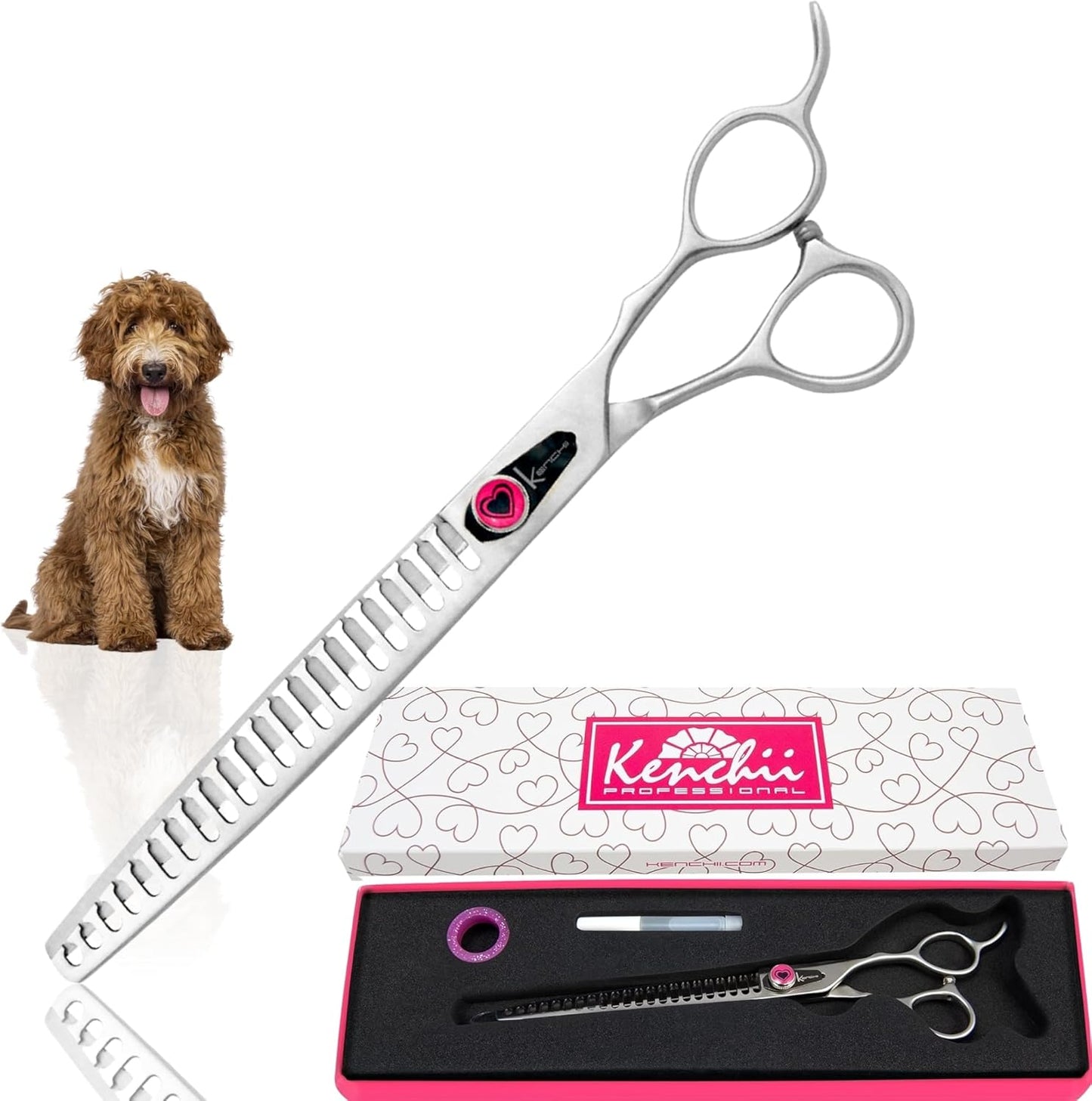 Kenchii Love Dog Grooming Scissors, 22 Tooth Blender Shears, Dog Scissors for Grooming, Professional Pet Grooming Scissors, Heavy Duty, Durable and Sharp