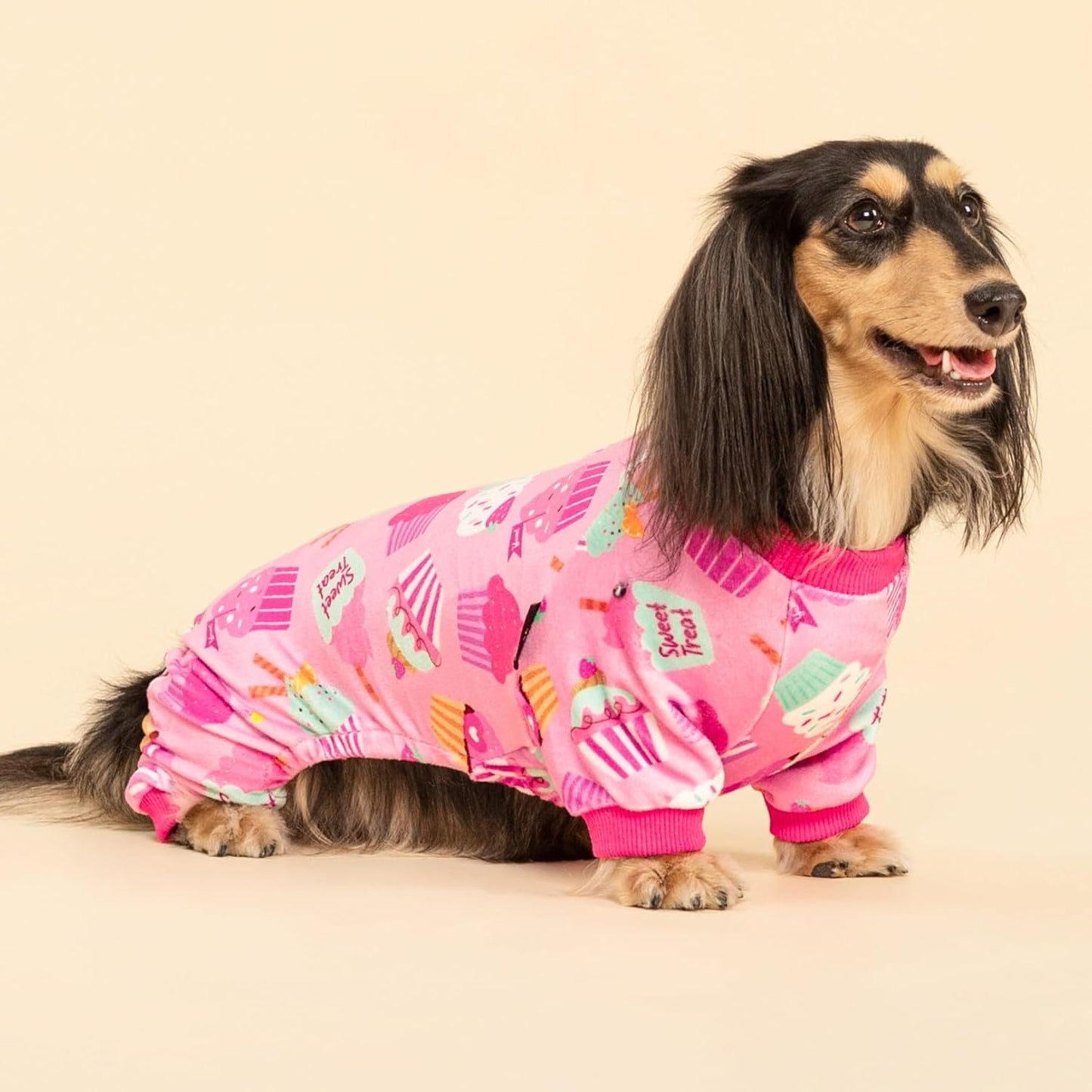 Fitwarm Cupcake Dog Pajamas, Birthday Outfit for Small Dogs Girl, Cozy Pet Onesie with Feet, Pink, Large
