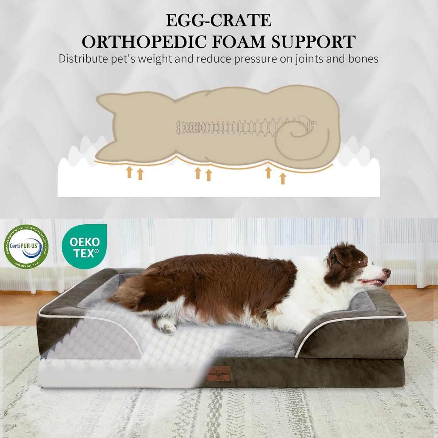 Comfort Expression XXL Orthopedic Dog Bed for Extra Large Dogs, Waterproof Orthopedic Foam Dogs Beds, Washable Dog Sofa Bed with Non-Slip Bottom & Removable Cover(XX-Large,Dark Green)