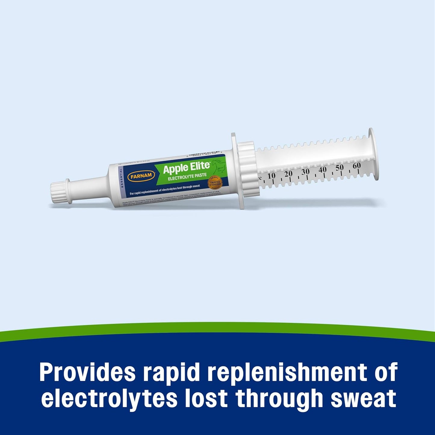 Farnam Apple Elite Electrolyte Paste Supplement for Horses, Replaces Vital Minerals, Encourages Hydration, No Added Sugar, 60 cc syringe
