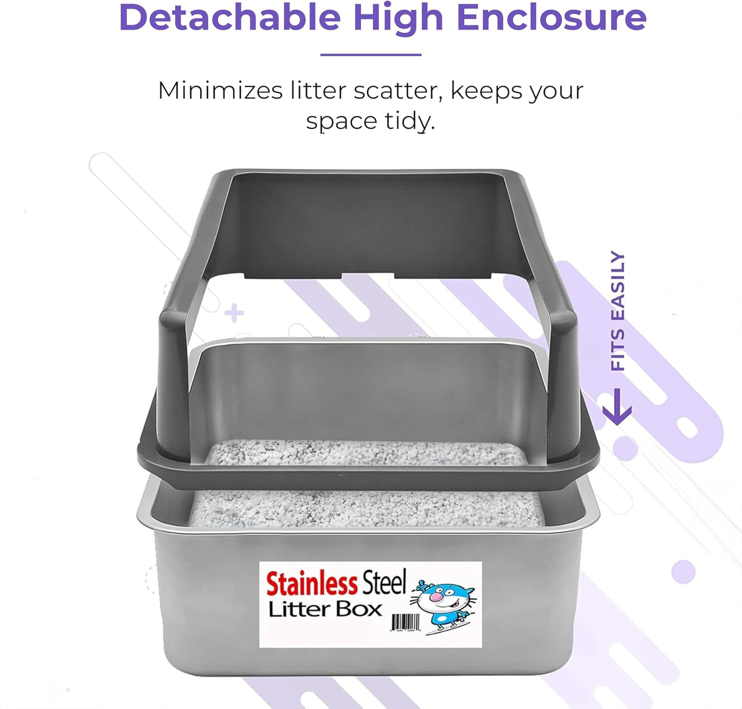 iPrimio - Stainless Steel Enclosed Litter Box for Cats - Easy to Clean - Includes High-Sided Litter Box, Scooper for Extra Scatter Protection - Medium Size for Big Cats - 20 x 14.2 x 6 in
