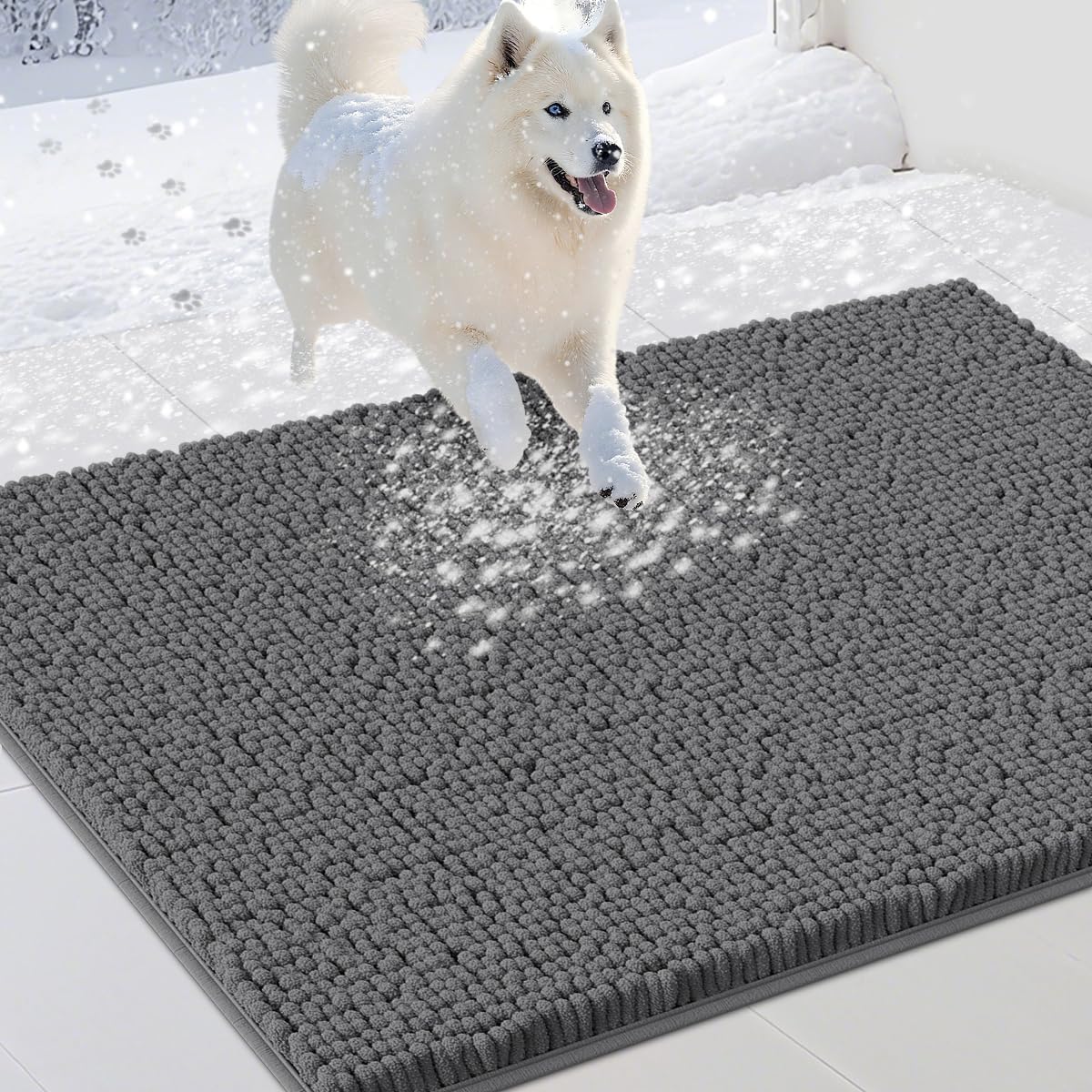 IM HOME Dog Door Mats for Muddy Paws, Chenille Absorbent Door Mats, Non Slip Heavy Mud Mat for Dogs, Soft Indoor Door Mat for Entryway, Mud Paws, Inside Floor,30" X 20", Grey
