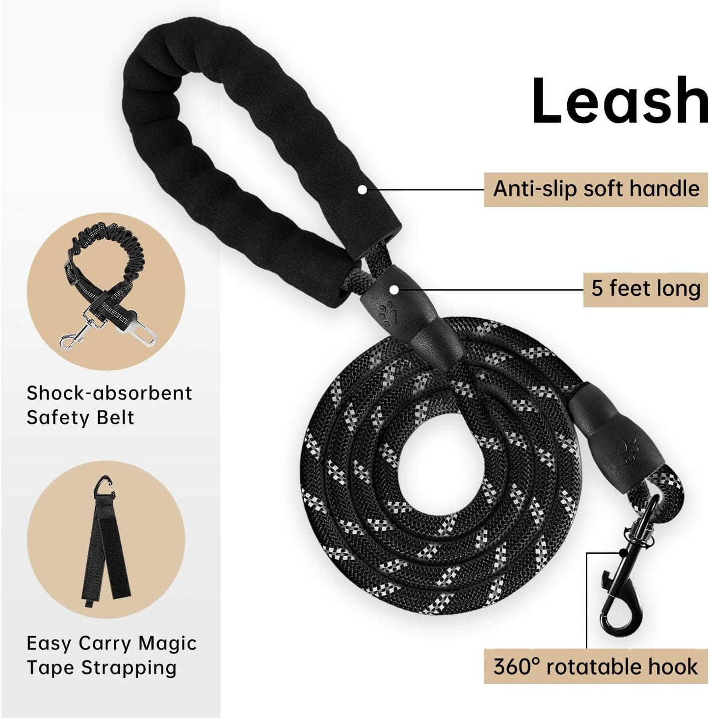 IVY&LANE No Pull Dog Harness with Leash Set, Reflective No Choke Pet Vest,Adjustable Oxford Dog Vest Harness with Easy Control Handle for Large Dogs (Light Brown,XL)