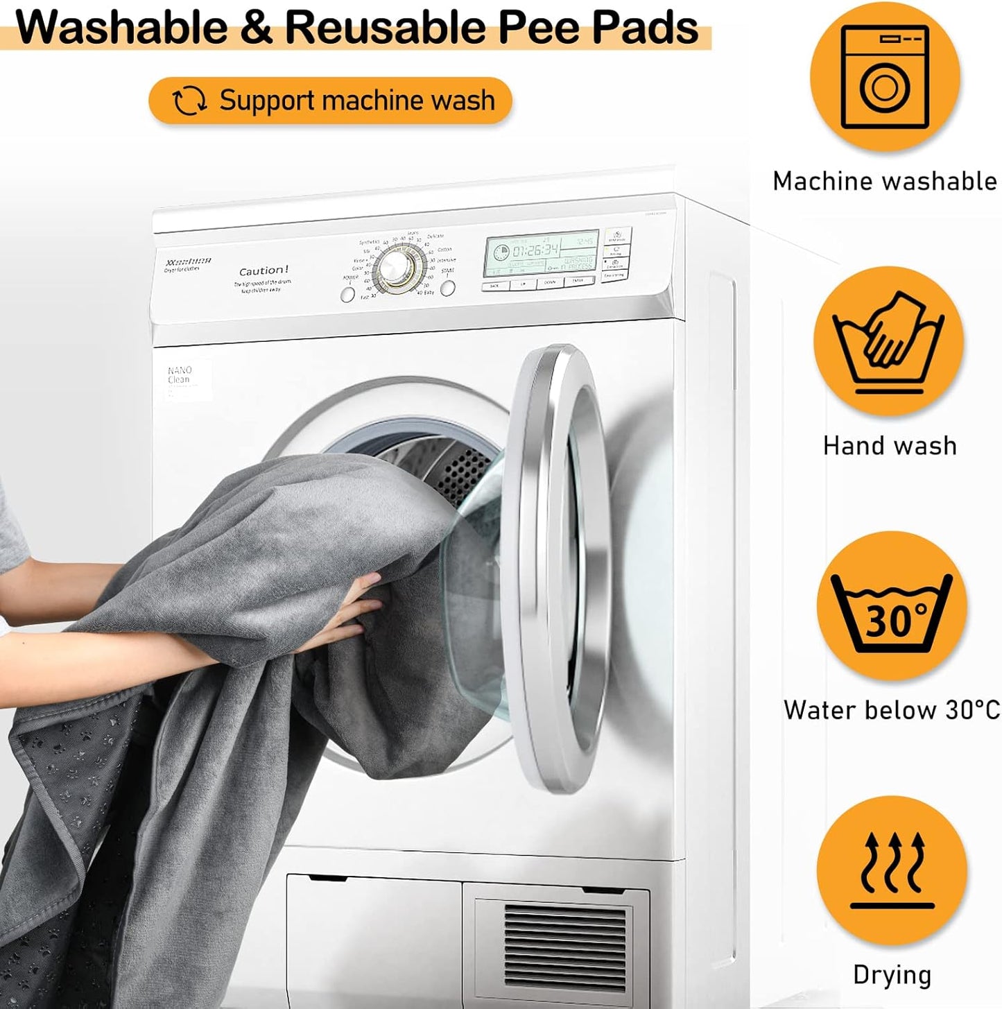 LOOBANI Non-Slip Washable Pee Pad for Dogs, 1 Pack Extra Large Reusable Dog Mat for Floor, Fast Absorbent Pet Whelping Pads, Puppy Playpen Mat for Incontinence, Housebreaking, Crate, 82x102in,Gray