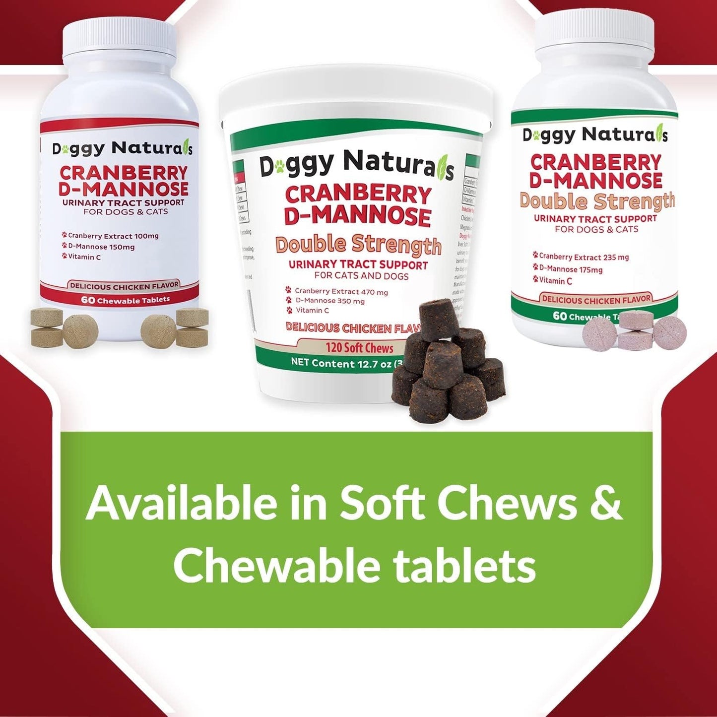 Cranberry D-Mannose for Dogs and Cats Urinary Tract Infection Support Prevents and Eliminates UTI, Bladder Infection Kidney Support, Antioxidant (Single Strength Tablet, 150 Count)