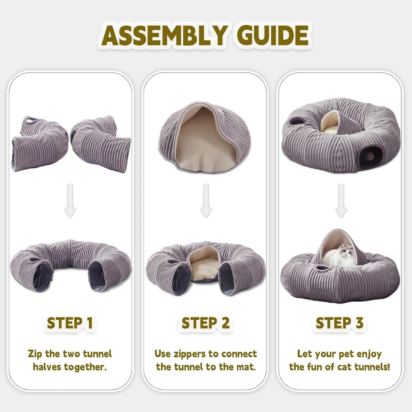 Cat Tunnel Bed for Indoor Cats,Cat Donut Tunnel Toy with Washable Circle Cushion,Blackout Tent, Multifunctional Playground Toys Hideplace for Kitty, Kitten, Rabbit,Ferret