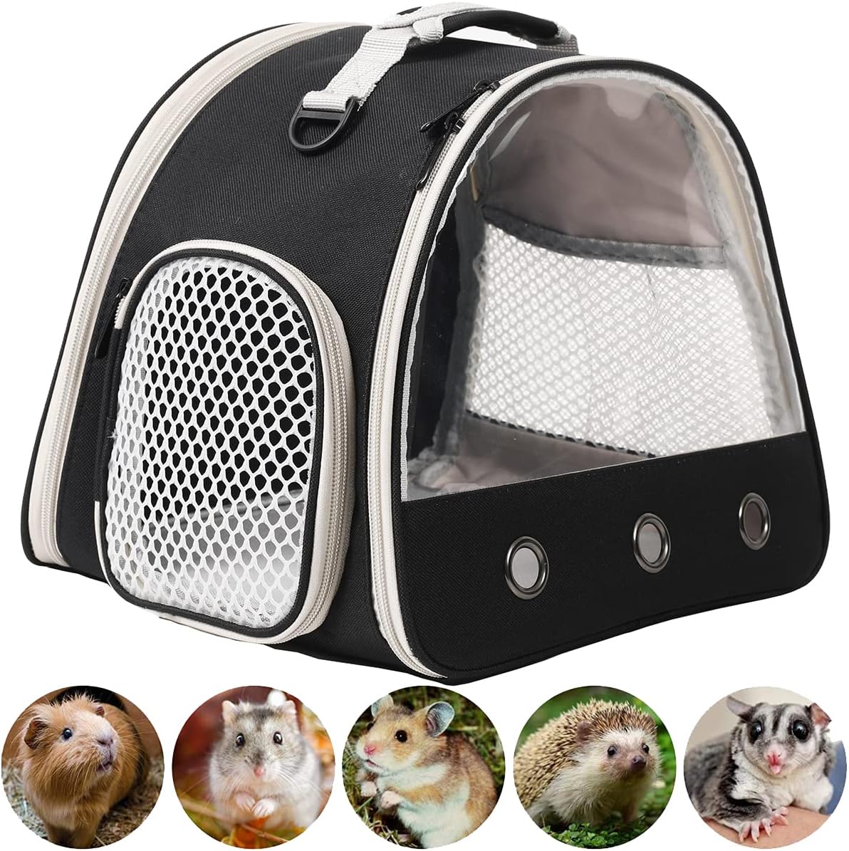 Leopard Gecko Portable Carrier with Leather Harness and Leash Set,Small Animal Travel Cage with Transparent Window,Lizard Carrier for Hamster Rabbit Gerbil Hedgehog Sugar Glider