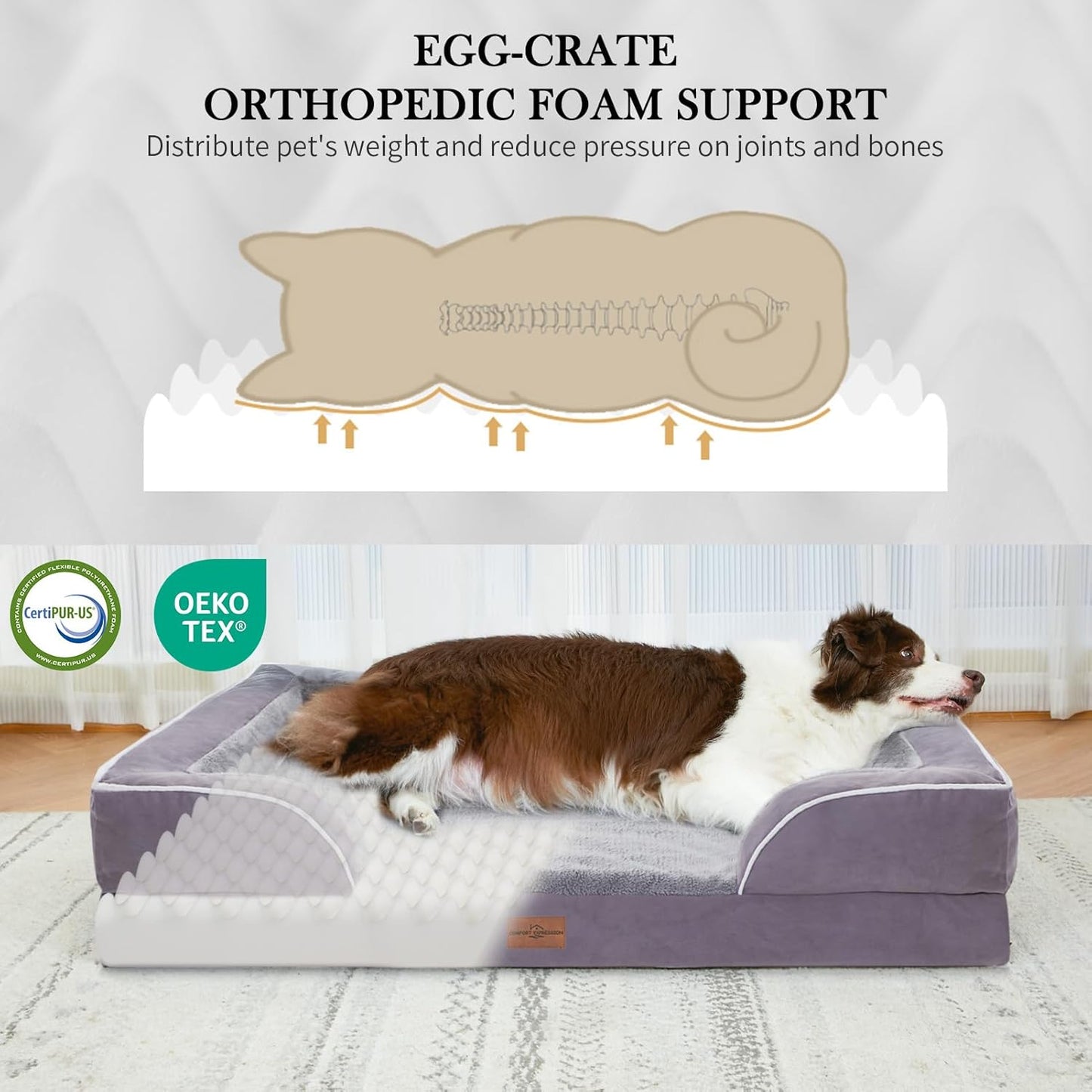 Comfort Expression Jumbo Dog Bed for Extra Large Dogs, Large Breed Waterproof Orthopedic Dog Bed, PV Washable Dogs Sofa Beds with Removable Cover & Non-Slip Bottom(Jumbo,Purple)