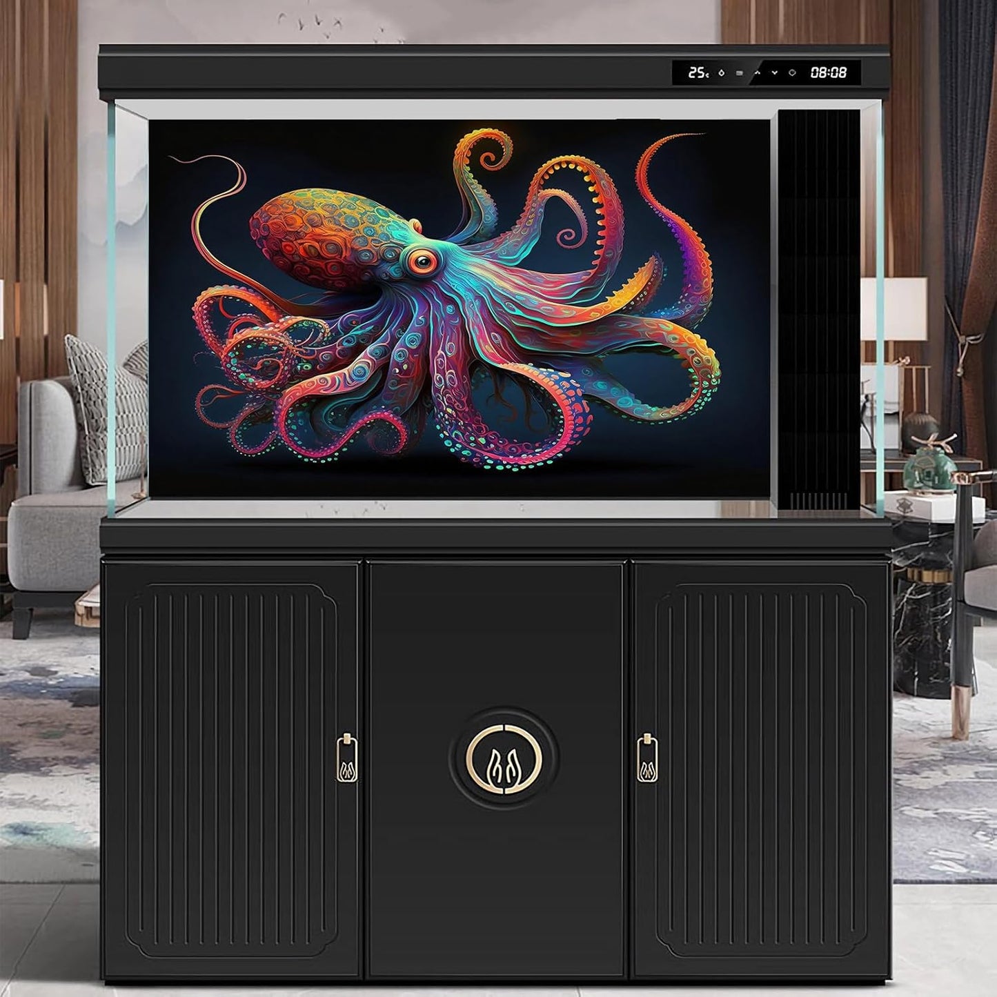 Exquisite Octopus Aquarium Background Abstract Colorful Octopus Terrarium Background Glowing Octopus on Black Background Fish Tank Backdrop Octopus Backdrops Poster Wallpaper Decors Vinyl 30x18in