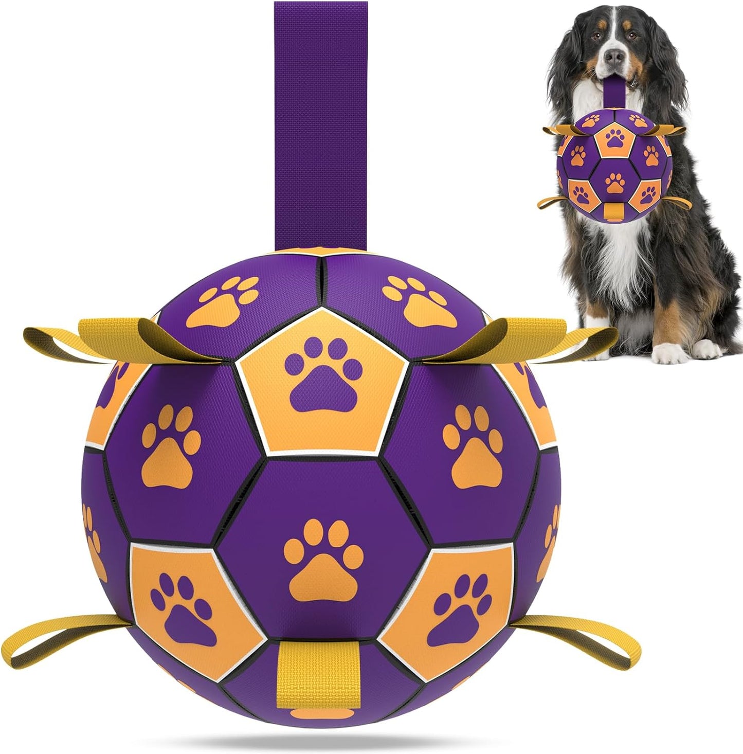 QDAN Extra Large Dog Toys Soccer Ball - Durable Dog Balls for Extra Large Dogs with Straps, Interactive Dog Tug Toy with Strap for Tug of War (9 Inch)