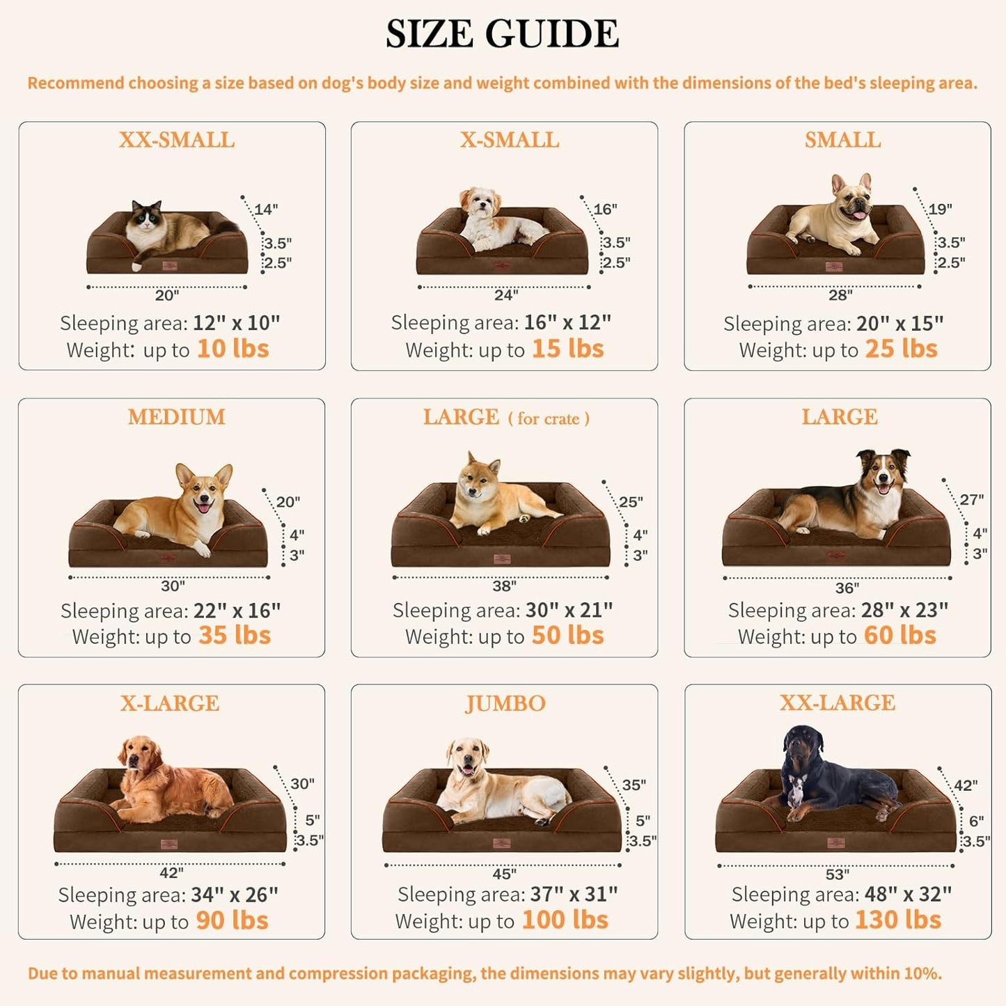 Comfort Expression Large Dog Beds Waterproof Orthopedic Foam Dog Sofa Beds Comfy Pet Bed with Washable Removable Cover & Non-Slip Bottom(Large,Chocolate Brown)