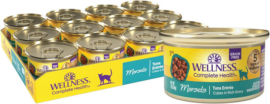 Wellness Complete Health Cubed Adult Wet Cat Food, Natural, Protein-Rich, Grain Free, 3 Ounce, 24 Pack, (Tuna Entrée)