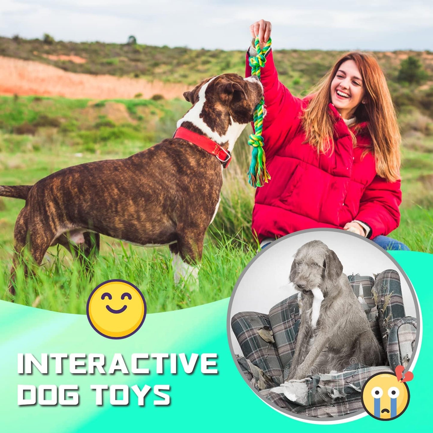 SHARLOVY XL Dog Chew Toys for Aggressive Chewers Large Breed, 14 Pack Tough Indestructible Dog Toys for Aggressive Chewers, Durable Puppy Chew Toys for Teething, Heavy Duty Cotton Rope Toys