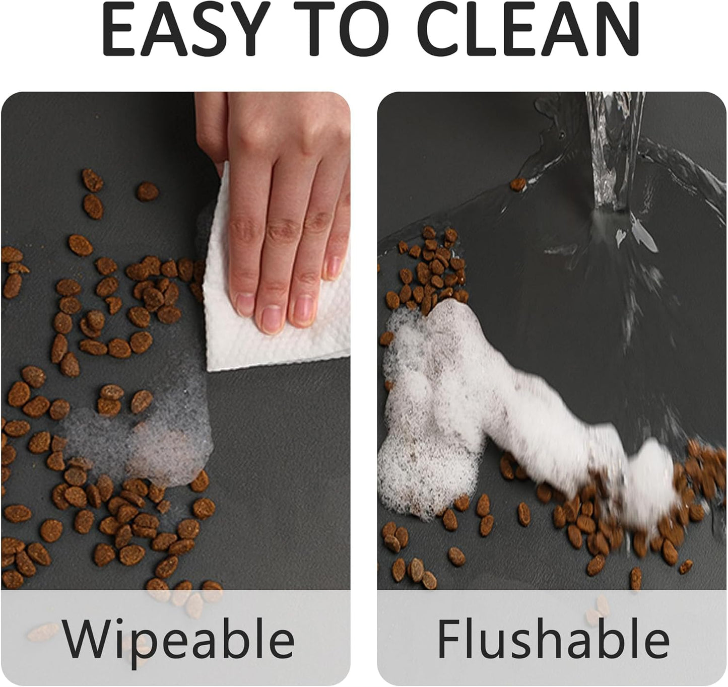 YCT Pet Cat Food Mats - Non-Slip Super Absorbent, 18.1 x 11.8 inches, Dark Grey