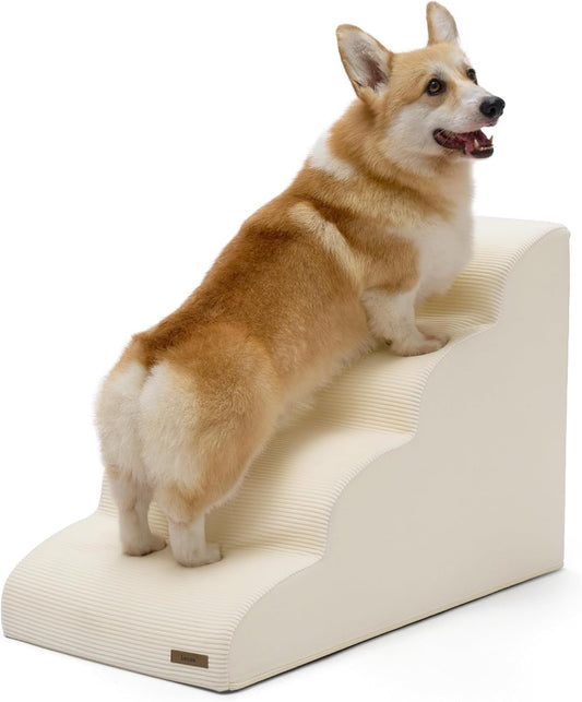 LE SURE Dog Stairs for Large Dogs Pet Steps Ramp for High Bed and Couch with CertiPUR-US Certified Foam with Non-Slip Bottom, Beige, 4 Steps