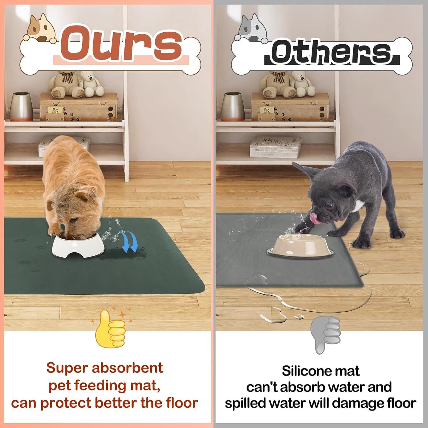 Quick Dry Absorbent Dog Food Mat, 24 x 16 in Diatom Mud Dog Water Bowl Mat, No Messy Anti-Slip Pet Feeding Mat for Medium and Large Dogs