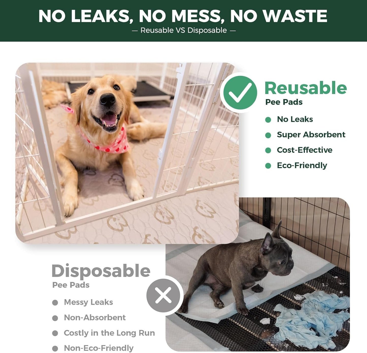 FXW Washable Pee Pads for Dogs, Puppy Pads with Super Absorbent, Specifically Designed for FXW Rollick/Homeplus 32/40/45inch 6 Panels Dog Playpen, 71" × 43" Rectangle, Khaki, 2 Packs