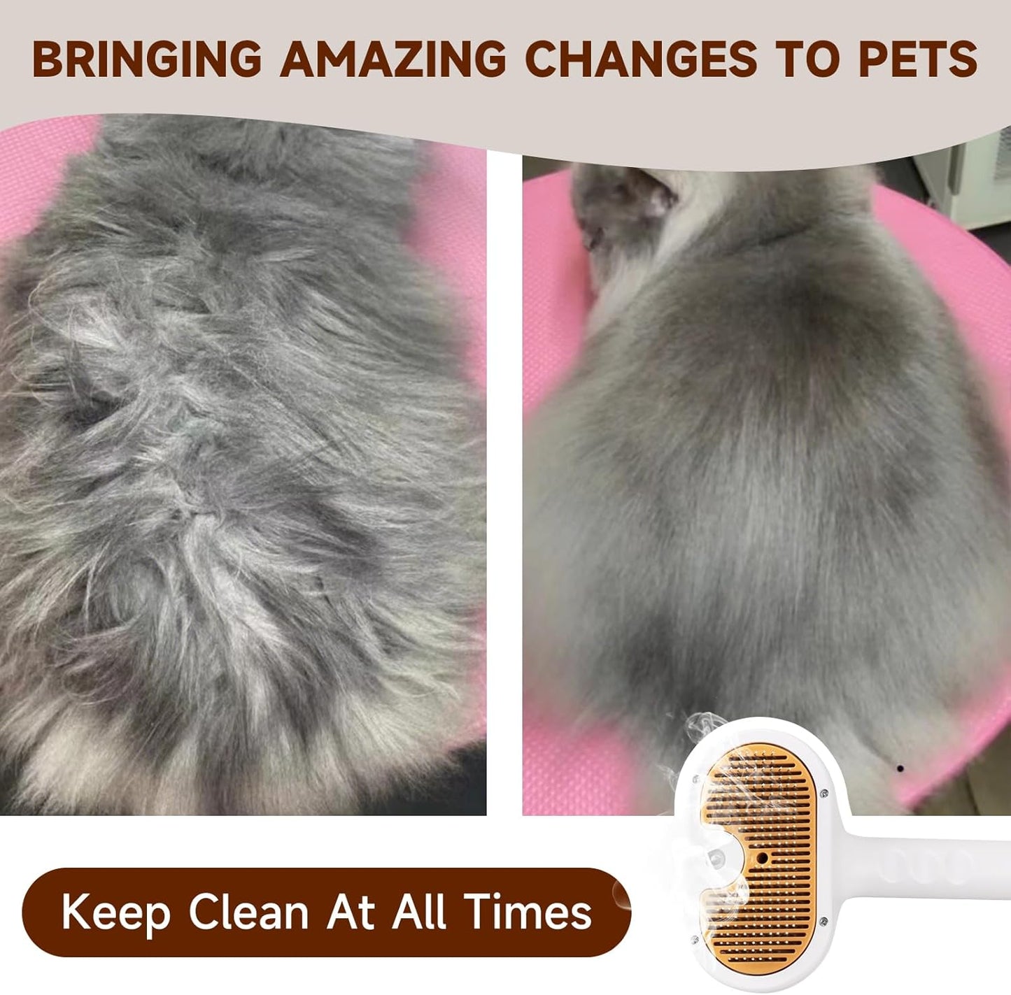 Pet Steam Brush for Dog & Cat – 3-in-1 Spray Hair Removal Comb – Steam for Shedding & Grooming – Water Brush for Long & Short Haired Pets – Spritz Defur Comb