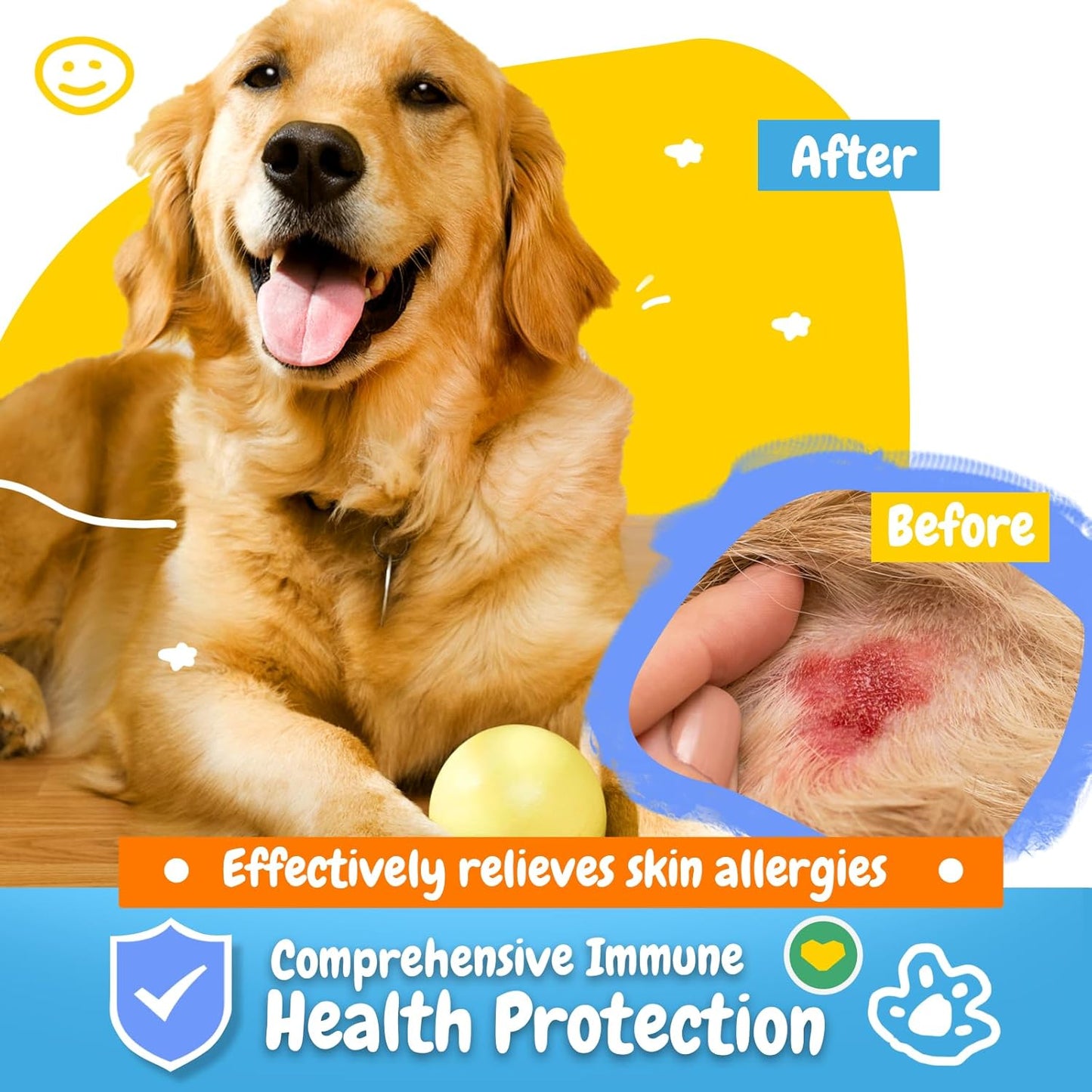 PENPENPET Dog Allergy Relief Chews, Dog Itching Skin Relief, Omega 3 for Dogs Itch Supplement, Relieve Seasonal Allergy, Provide Immune Support (Peanut Butter Chews, 180ct)
