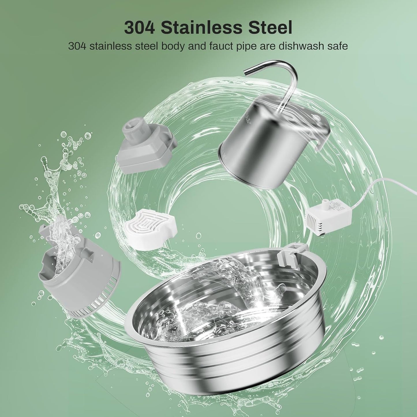 Cat Water Fountain, 4L/135OZ Stainless Steel Pet Fountain Dog Water Dispenser with 6 Filters & 6 Sponges, Dog Water Bowl Cat Drinking Fountains Watering Supplies with Ultra-Quiet Pump for Pets Indoor