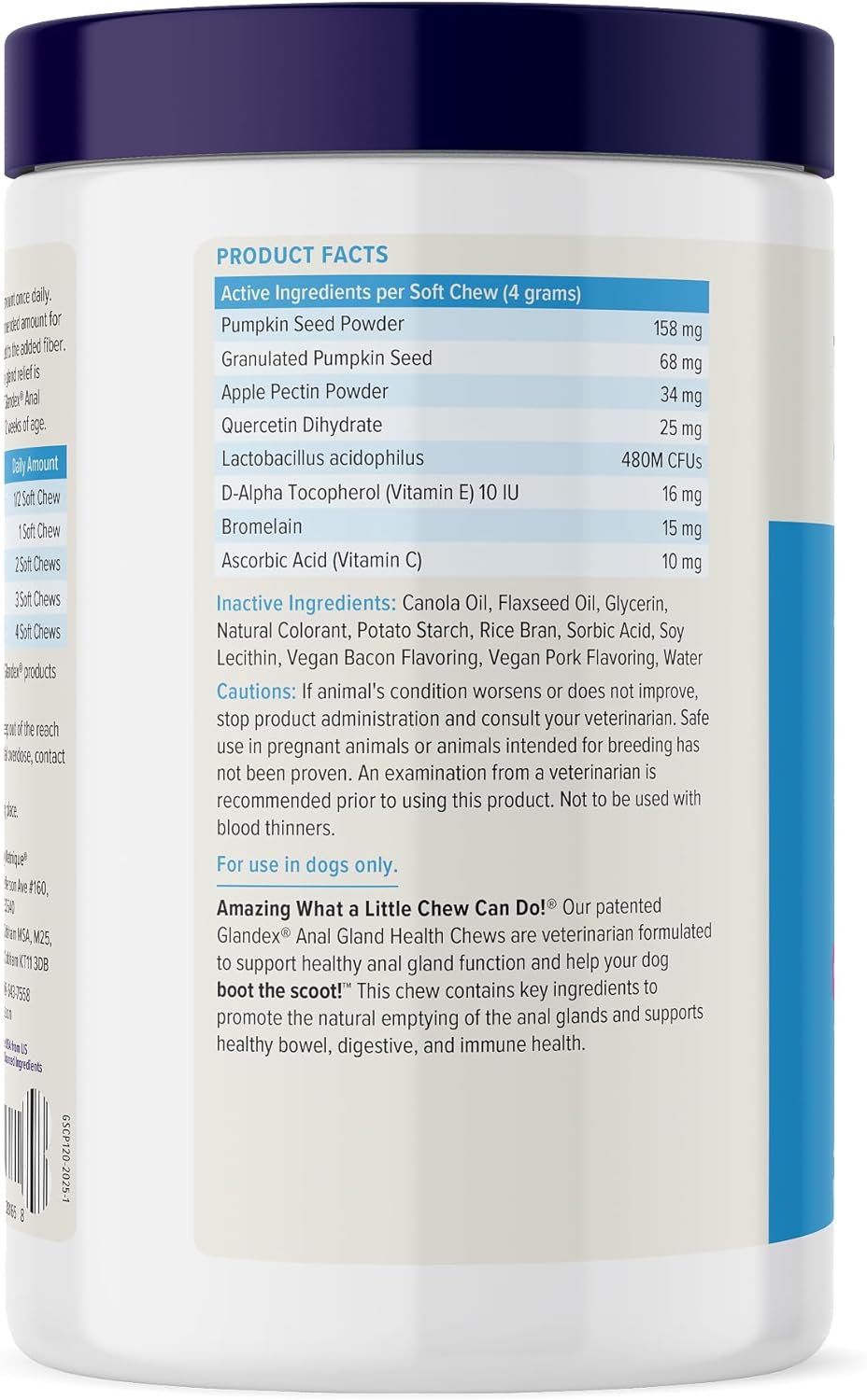 Vetnique Labs Glandex Anal Gland Soft Chew Treats with Pumpkin for Dogs Digestive Enzymes, Probiotics Fiber Supplement for Dogs Boot The Scoot (Bacon Flavor Chews, 120 Count)