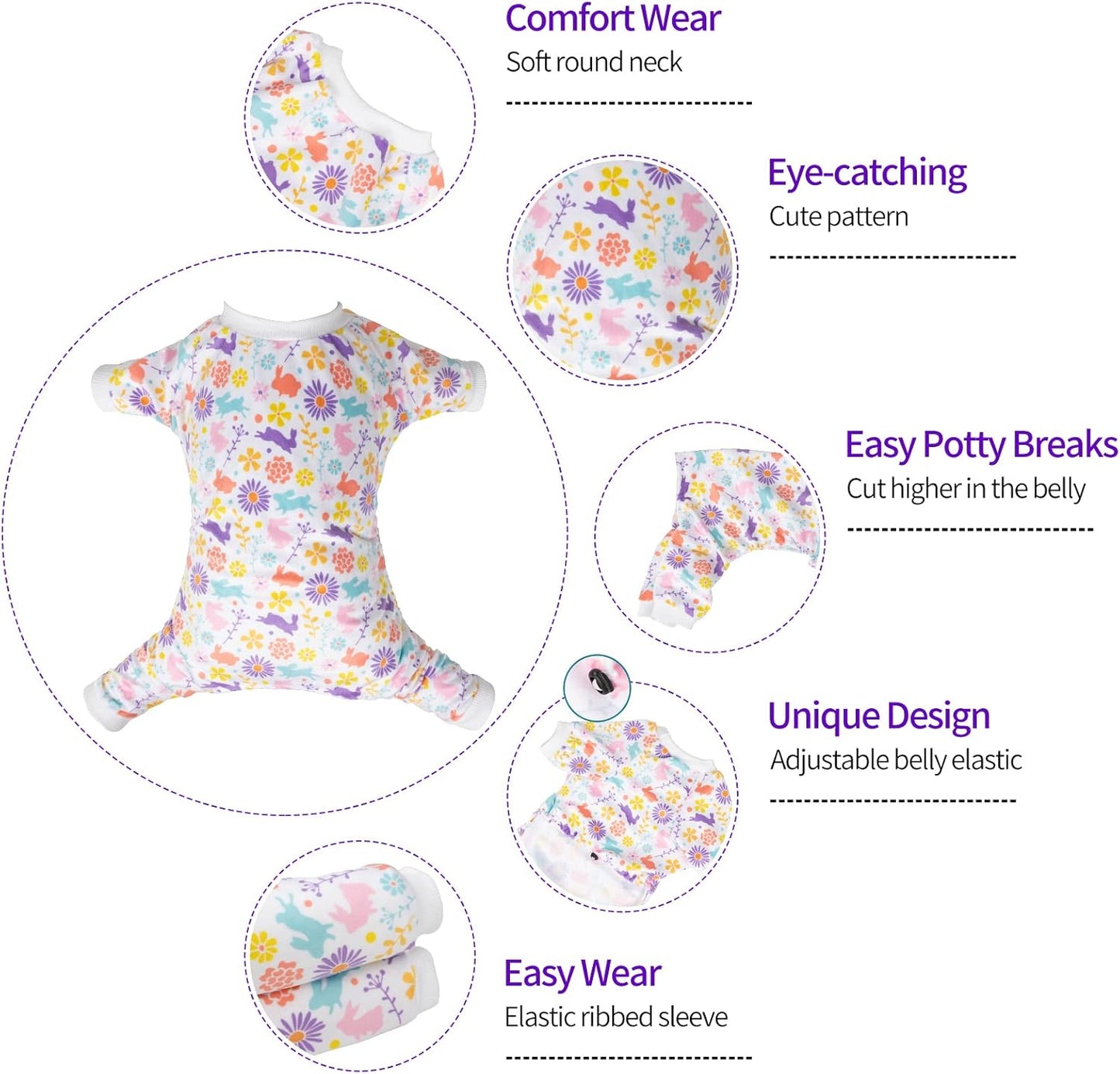 CuteBone Small Dogs Outfit Soft Puppy Onesies Pjs Dog Easter Rabbit Pajamas Pet Coat Cat Apparel Comfy Doggie Jumpsuit Bodysuit for All Seasons P276XS