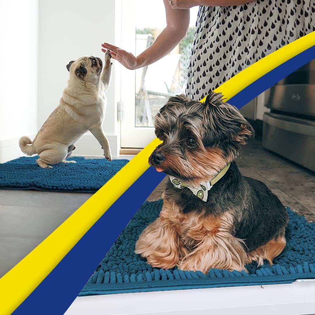Muddy Mat® AS-SEEN-ON-TV Highly Absorbent Microfiber Door Mat and Pet Rug, Non Slip Thick Washable Area and Bath Mat Soft Chenille for Kitchen Bedroom Indoor and Outdoor - Atlantic Blue 3ft x 8ft