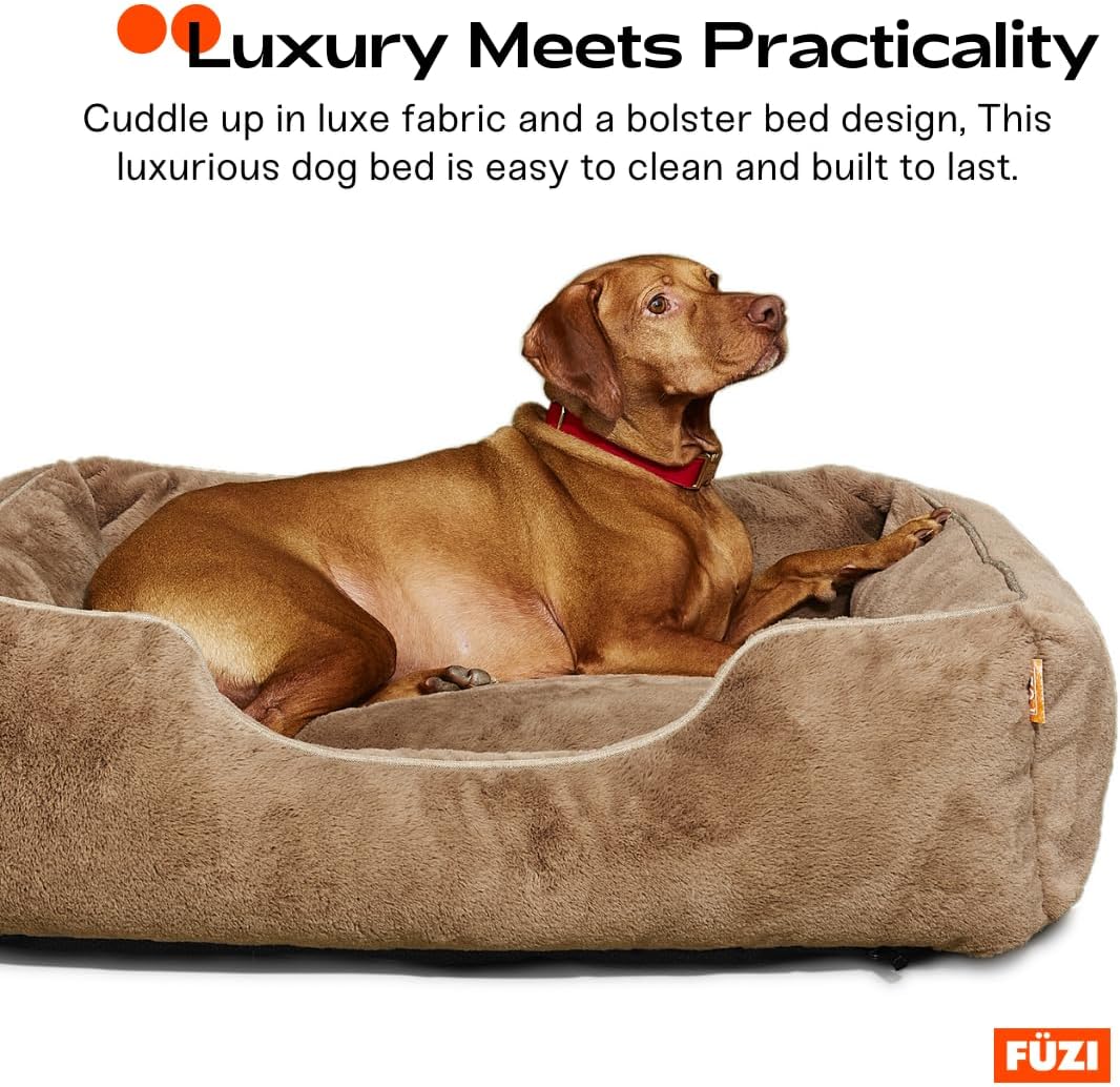 FUZI Luxury Aesthetic Dog Bed for Medium Dogs with Washable Cover, Pet Couch, Pet Bed with Sides, Non-Slip Bottom, Soft and Durable Calming Dog Bed, Faux Rabbit Fur, Medium 31.75x23.6x9.5 Light Grey