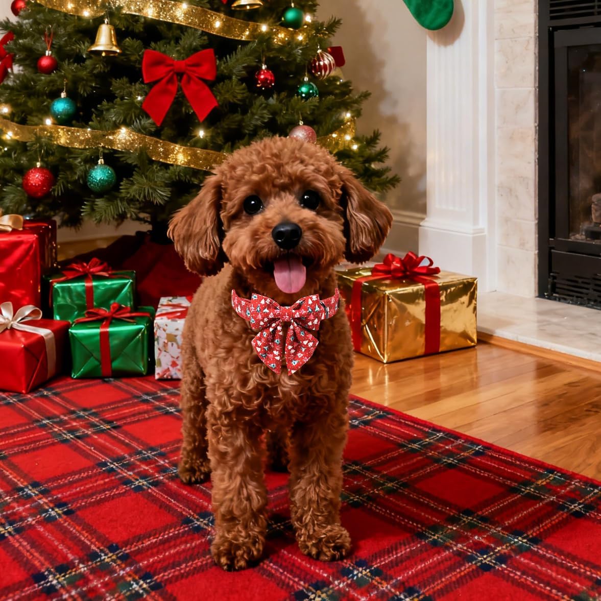 Lionet Paws Christmas Dog Collar with Sailor Bow, Cute Christmas Tree Red Dog Collar Bow Tie for Puppies and Cats, XS, Neck 8-12 inches