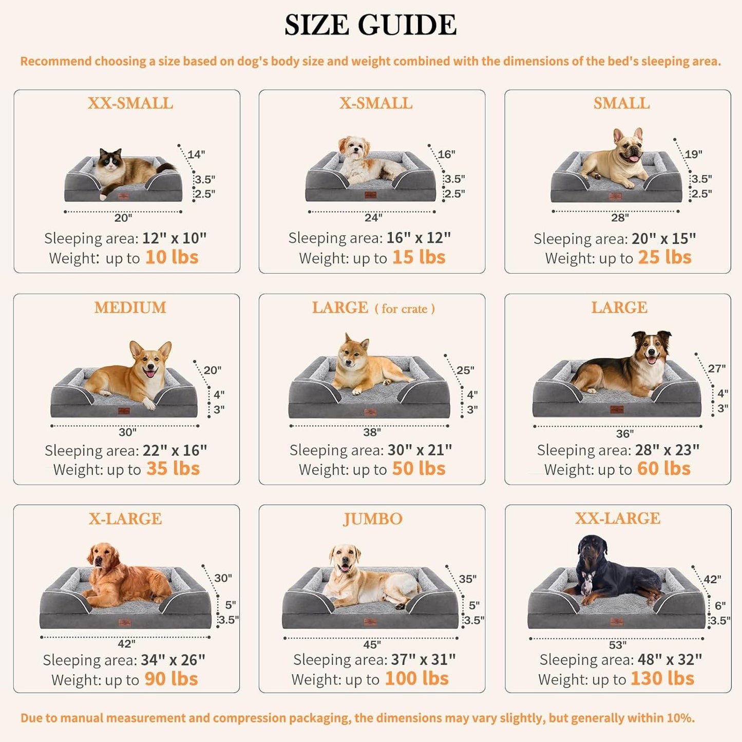 Comfort Expression Small Dog Beds Waterproof Orthopedic Foam Dog Sofa Beds for Medium Dogs Comfy Pet Bed with Washable Removable Cover & Non-Slip Bottom(Small,Grey)