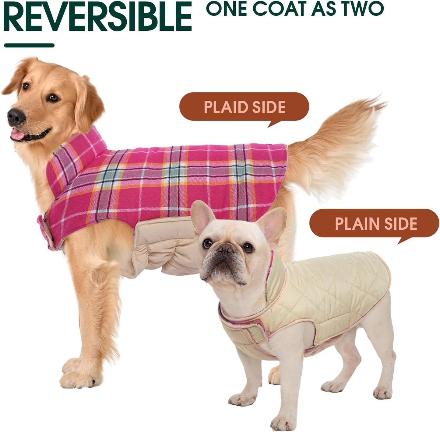 Kuoser Warm Dog Coat, Waterproof Dog Jacket for Extra Large Dogs, Adjustable Durable XXXL Doggie Winter Coat Reversible Puppy Cold Weather Apparel for Large Breed, Rose 3XL