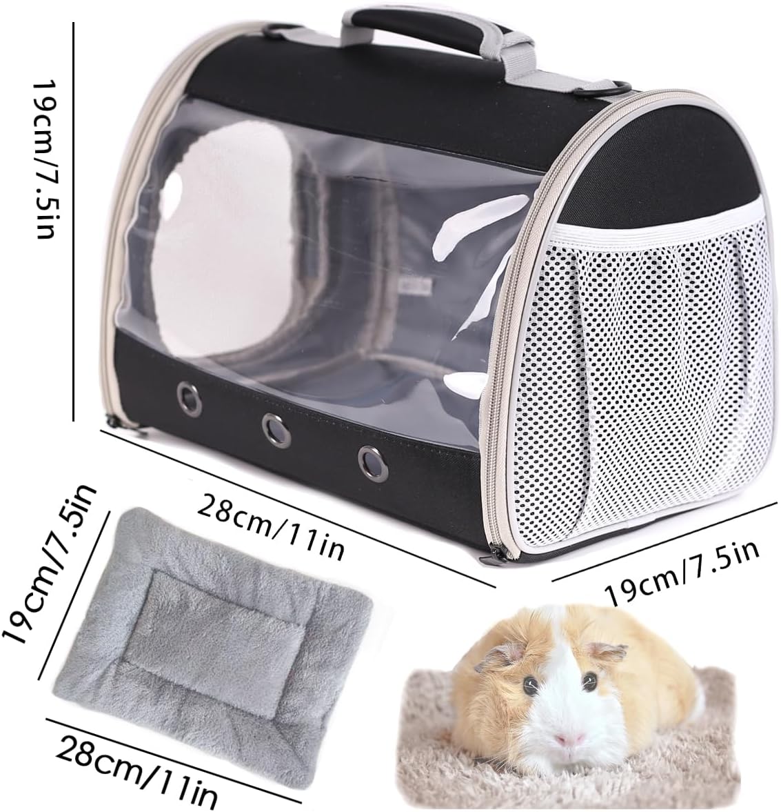 Small Animal Travel Backpack Carrier,Portable Bearded Dragon Bag for Sugar Glider,Hedgehog,Rat,Bunny,Rat,Outdoor Used (Black, Carrier L+ I Leash)