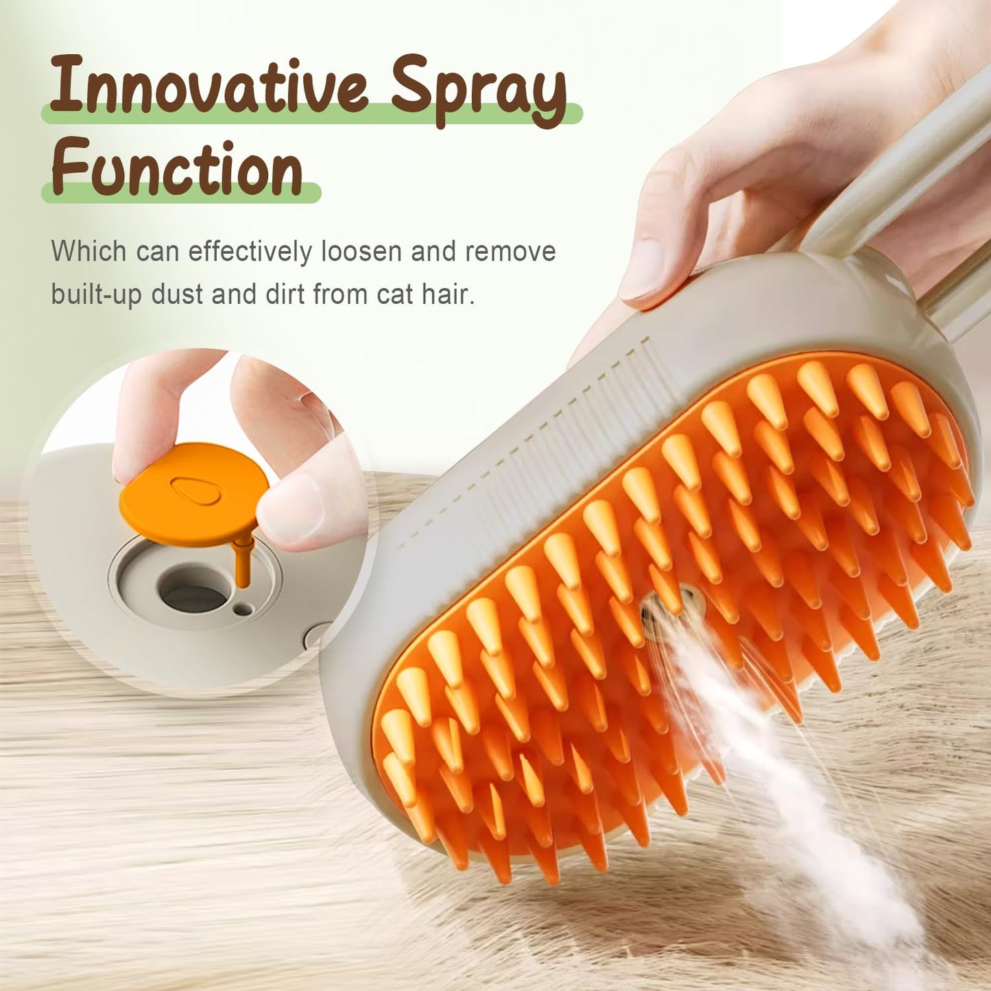 Upgrade Cat Steam Brush, 3 in 1 Pet Steam Groomer Brush, Rechargeable Pet Steam Groomer Comb for Massaging and Cleaning Shedding Pets Hair, Anti-Static Hair Removal Comb for Cats Dogs (Khaki)