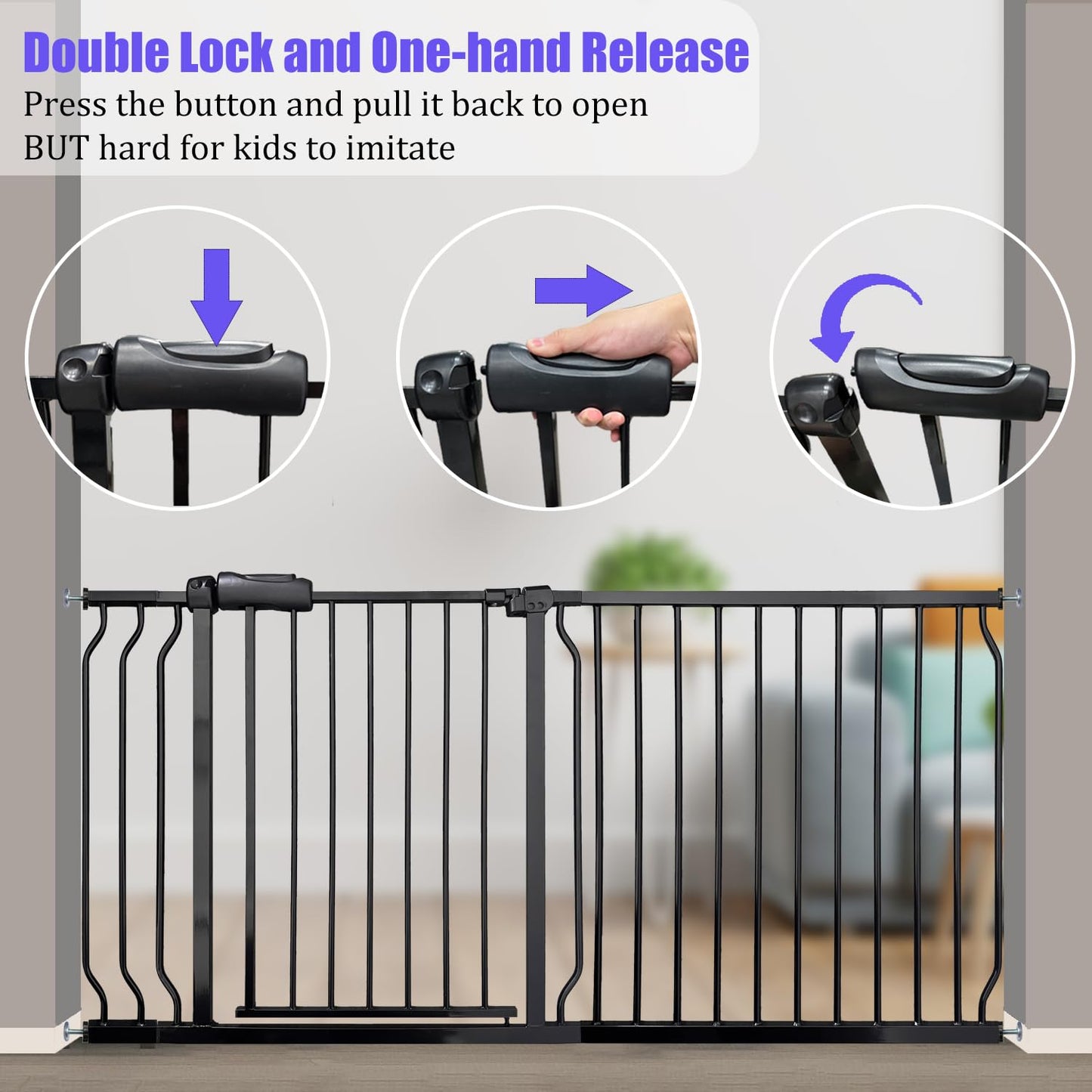 Baby Gates Extra Wide 53-57.5 Inch Large Baby Gate for Stairs Tension Pet Dog Gates Indoor for Doorways No Drilling Pressure Mounted Pet Gates for Kids