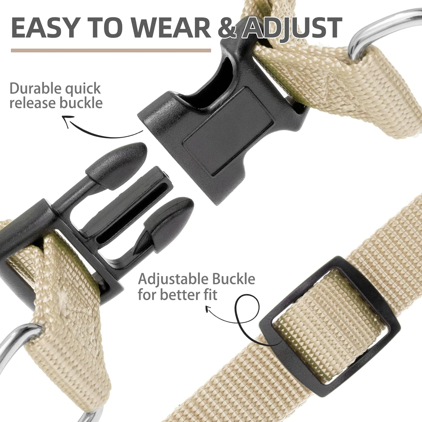 PUPTECK No Pull Dog Harness Soft Adjustable Basic Nylon Step in Puppy Vest Outdoor Walking with ID Tag and A-ir Tag Case, Cream, L