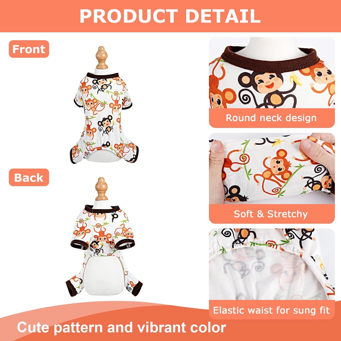 Dog Pajamas Pjs Summer Fall Dog Clothes for Small Dogs Girl - Boy - Medium Size Dogs, Soft Stretchy Puppy Clothes Doggie Onesies Cat Pet Jammies Outfit (Cute Monkey, XX-Large)