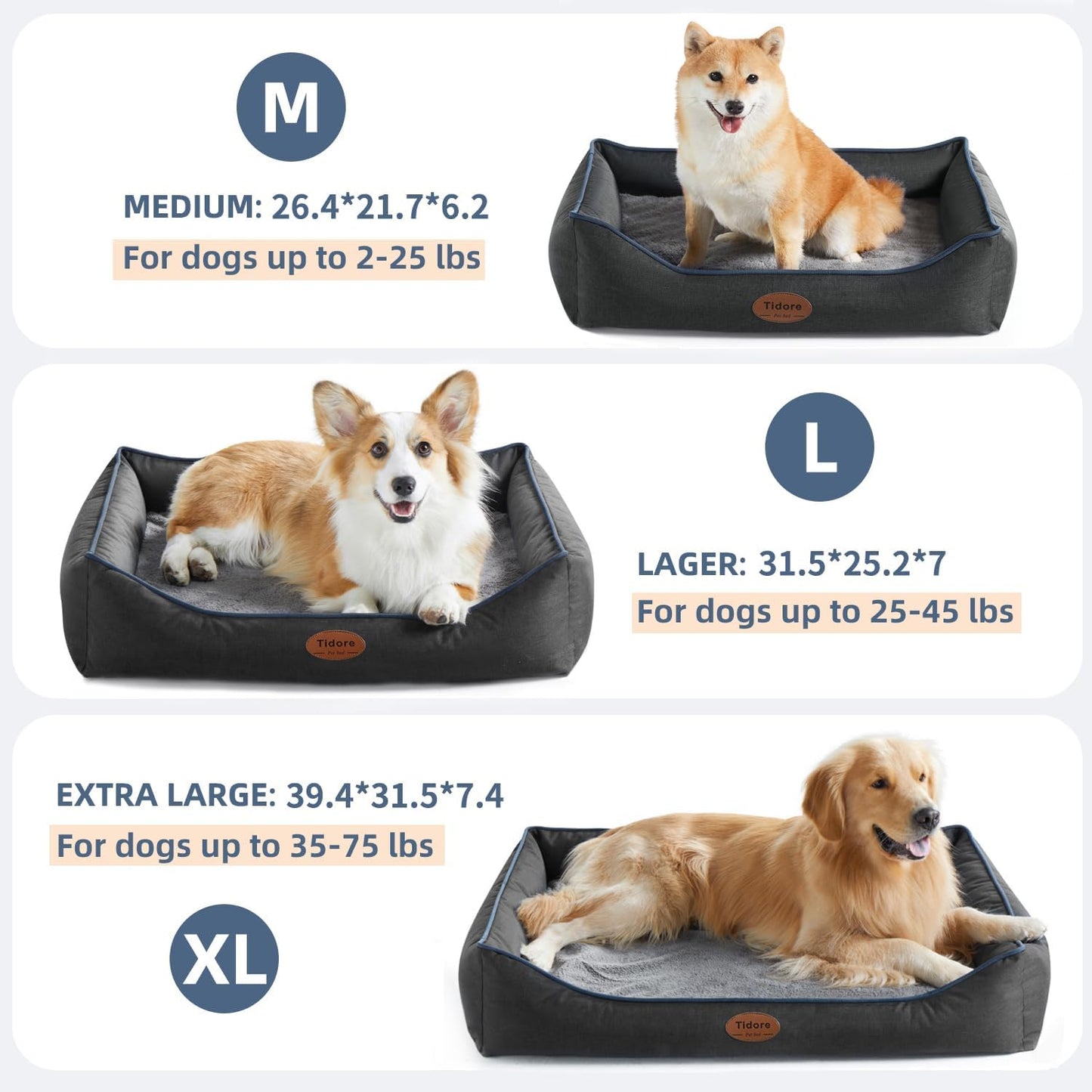 Orthopedic Dog Beds for Medium Dogs, Durable Egg Crate Foam Sofa Dog Bed wit Washable Removable Cover,Waterproof Lining,Pet Bed for Large Dogs (Dark Grey, 39.4" L x 31.5" W x 7.4" Th)