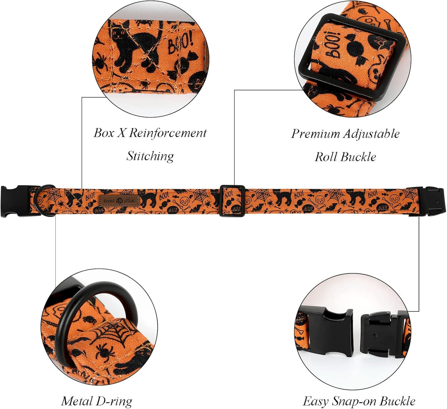 Lionet Paws Dog Collar with Flower - Cute Cotton Adjustable Flower Dog Collar with Metal Buckle for Medium Dog Girl Gift, M, Neck 13.5-22in