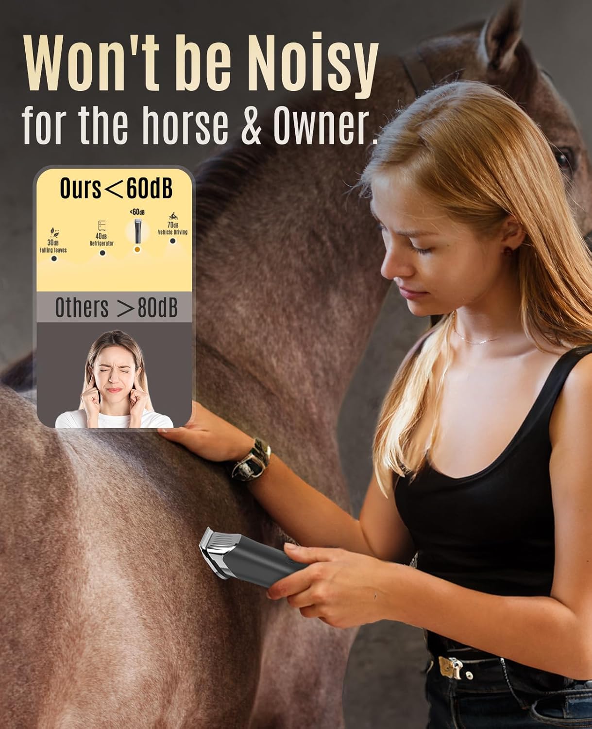 oneisall Horse Clippers,Low Noise Horse Trimmer Shaver Kit for Matted Long Hair,2 Speed Cordless Grooming Clippers for Horse