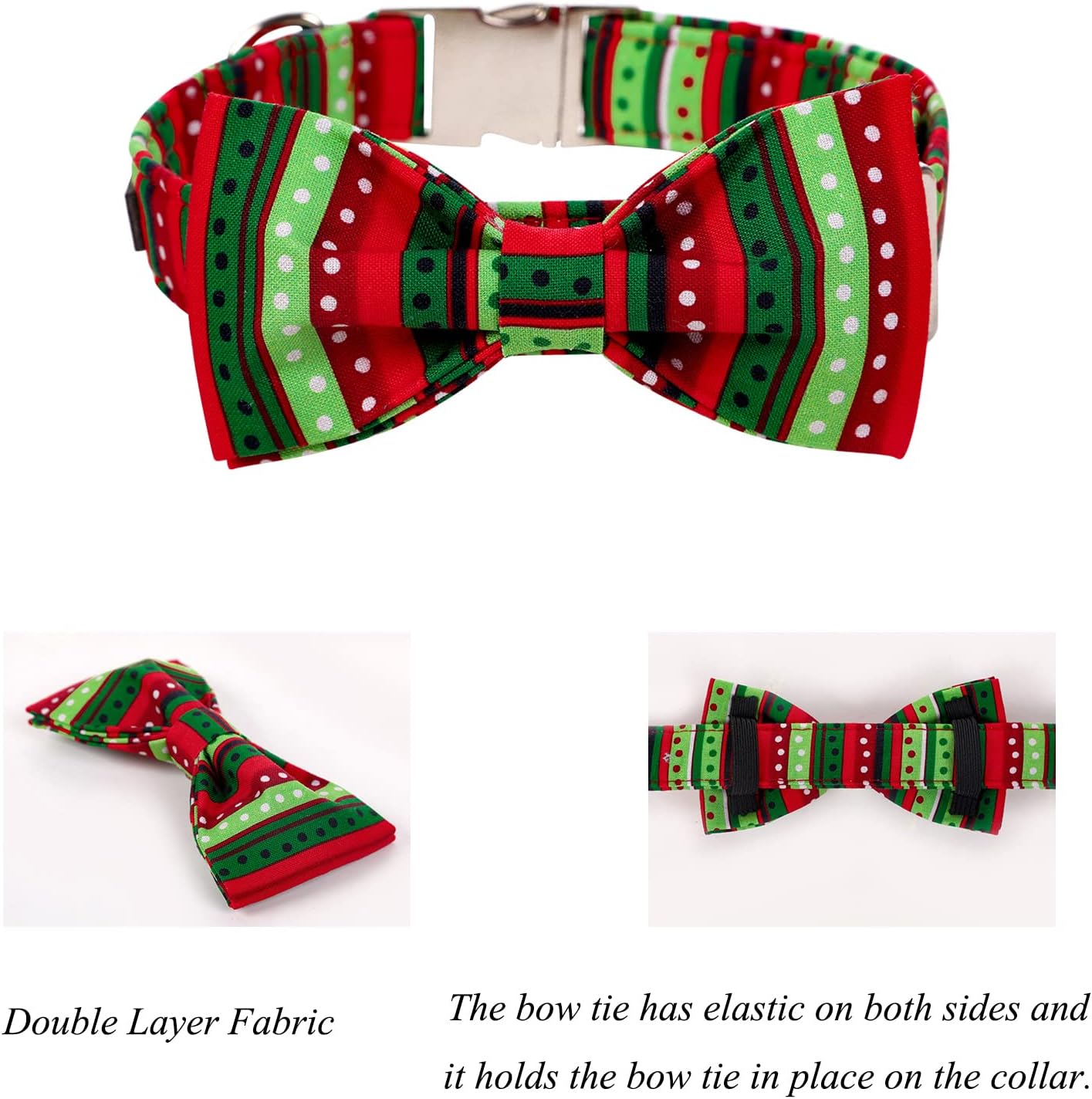 Lionet Paws Christmas Dog Collar with Bowtie, Dog Bowtie Collar with Metal Buckle for Dogs and Cats, Adjustable Comfortable Dog Collar Girl Boy Gift, XS, Neck 8-12 in