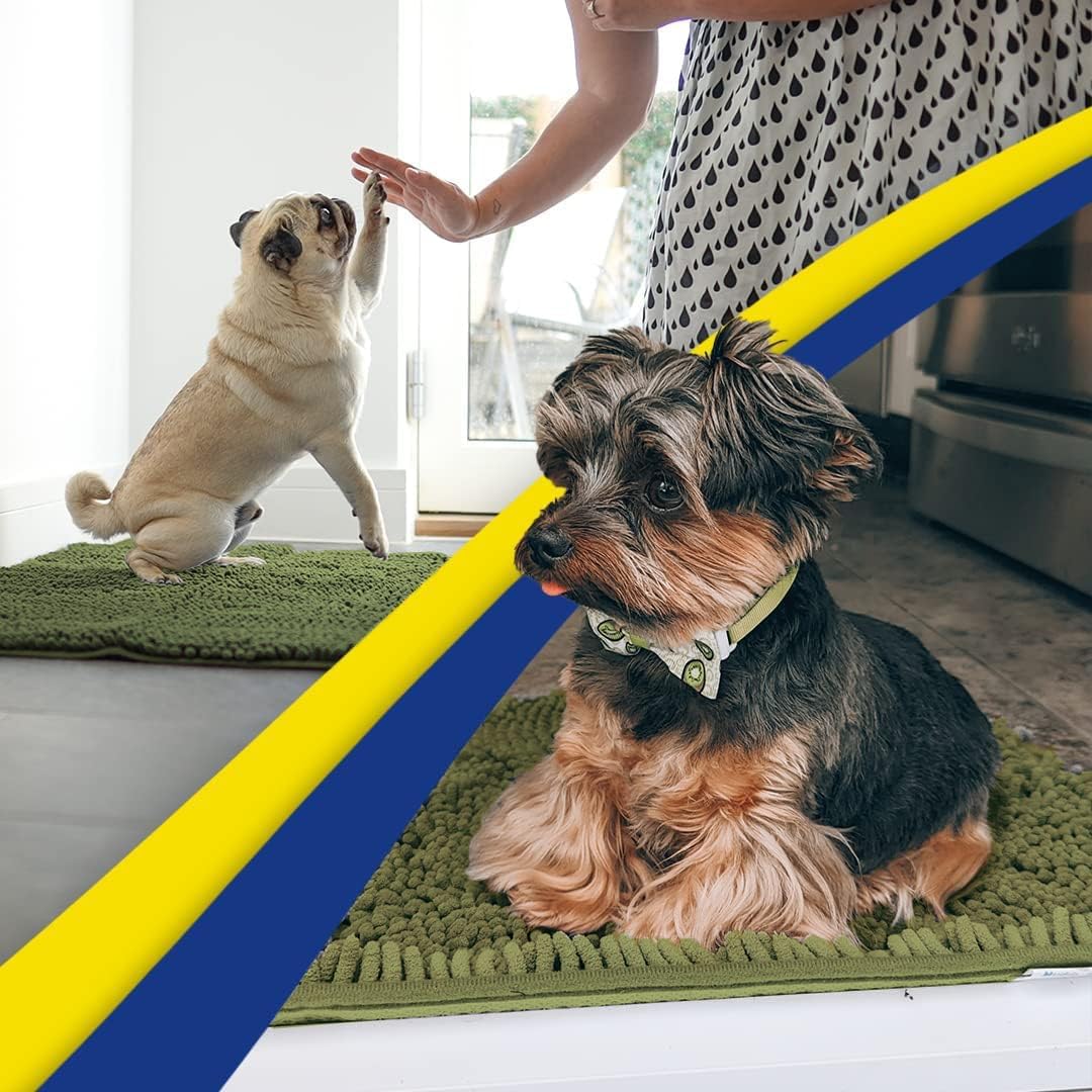 Muddy Mat® Original Dog Door Mat for Muddy Paws, Super Absorbent Microfiber, Non-Slip Washable Pet Rug, Quick Dry Chenille Entryway Carpet, Machine Washable Indoor Outdoor mat, Army Green 24"x60"