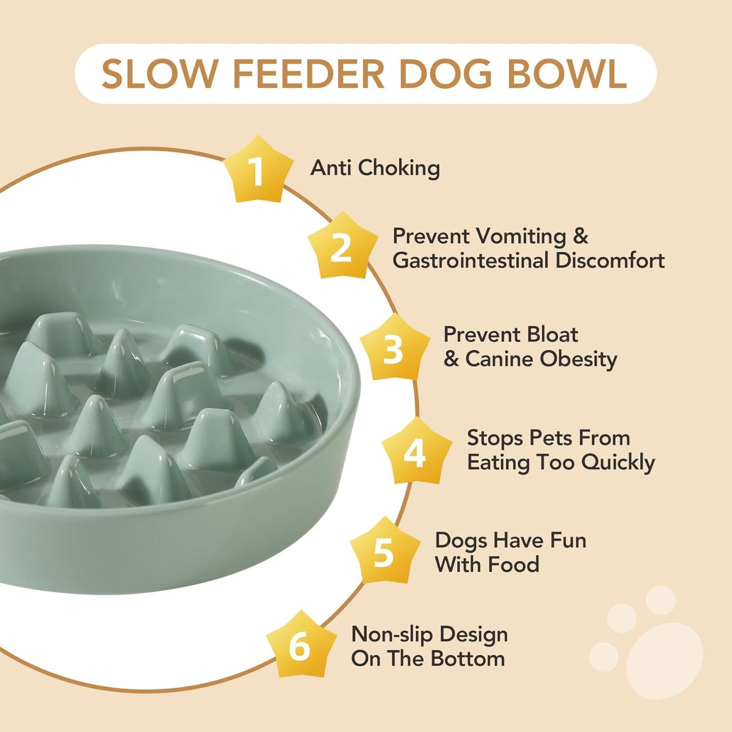 Ceramic Raised Slow Feeder Dog Bowl Set, Elevated 8.2inch Bowl and 9.5inch Slow Pet Food Dish with Wooden Stand for Large Dog (2 x Light Green+ Stand)