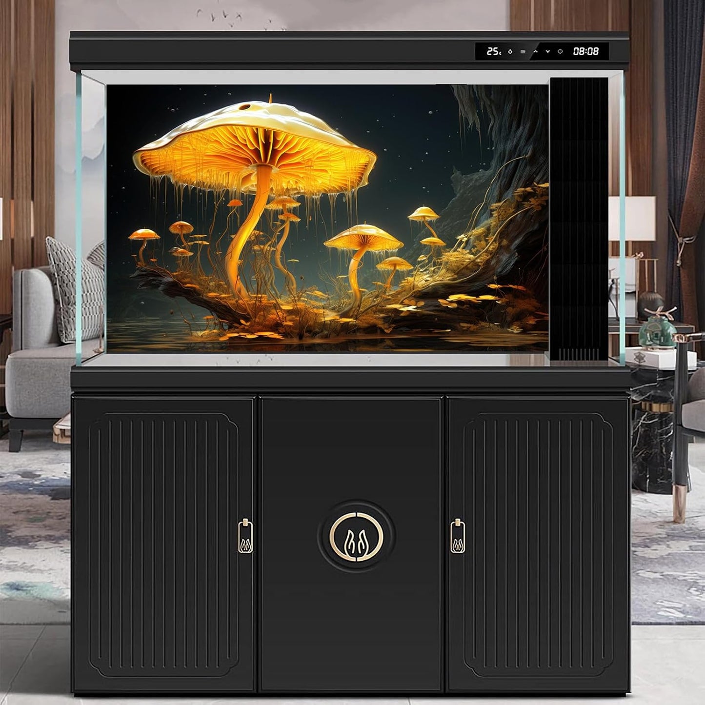 Fantasy Mushrooms Aquarium Background Fantasy Mushroom in Magical Enchanted Fairy Tale Stream Reptile Tank Enclosure Terrarium Backgrounds Mushroom Theme Landscape Fish Tank Backgrounds 72x16in