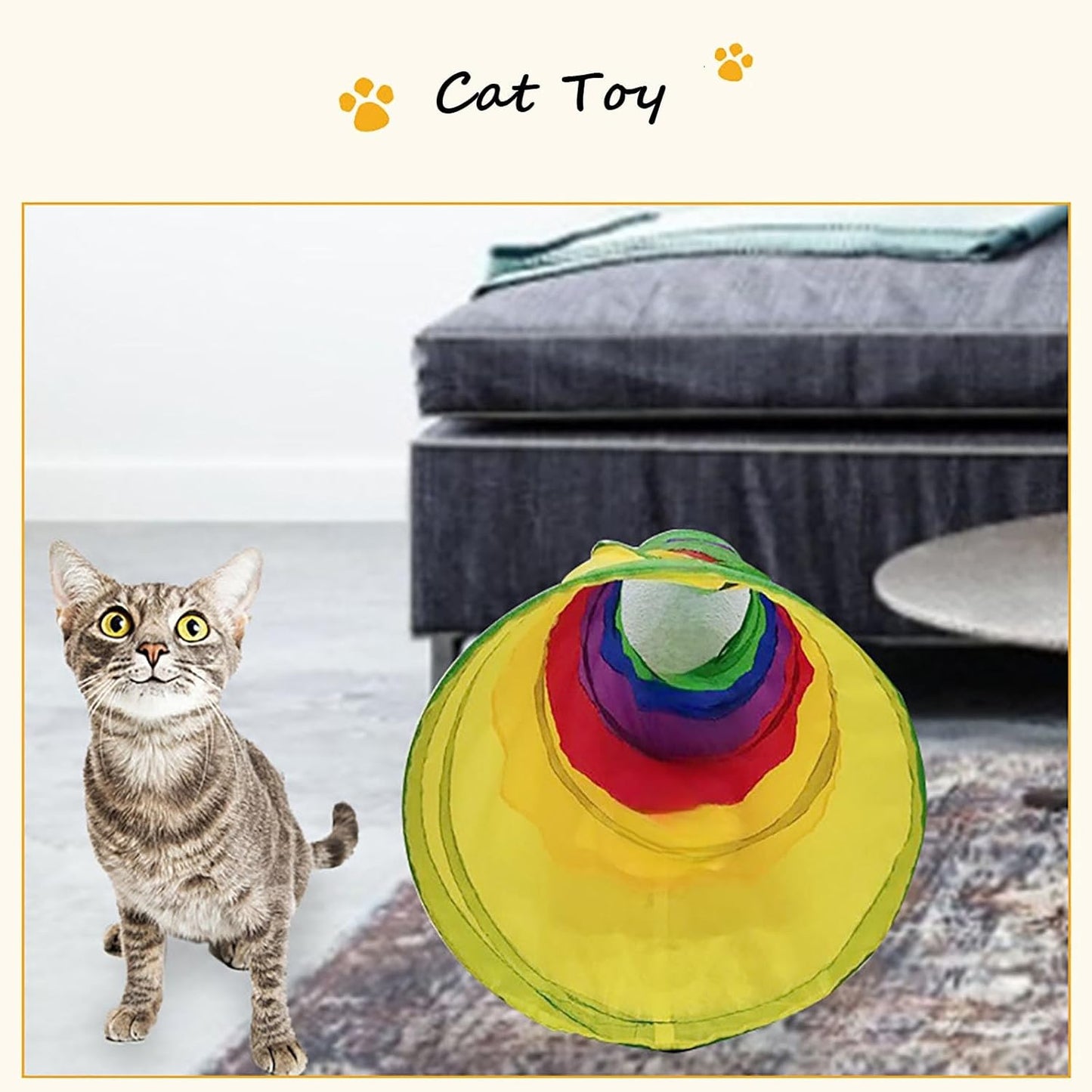 iCAGY Cat Tunnel for Indoor Cats Interactive, Rabbit Tunnel Toys, Pet Toys Play Tunnels for Cats Kittens Rabbits Puppies Crinkle Pop Up Rainbow 45"