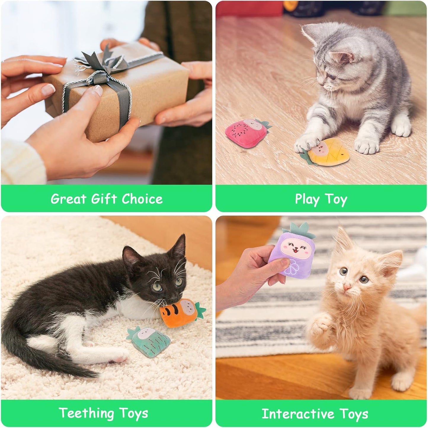 Cat Toys Pineapple with Natural Catnip Inside, Interactive Catnip Toys for Indoor Cats Kitten Kicker, Dental Kitty Chew Toy 6 Pack