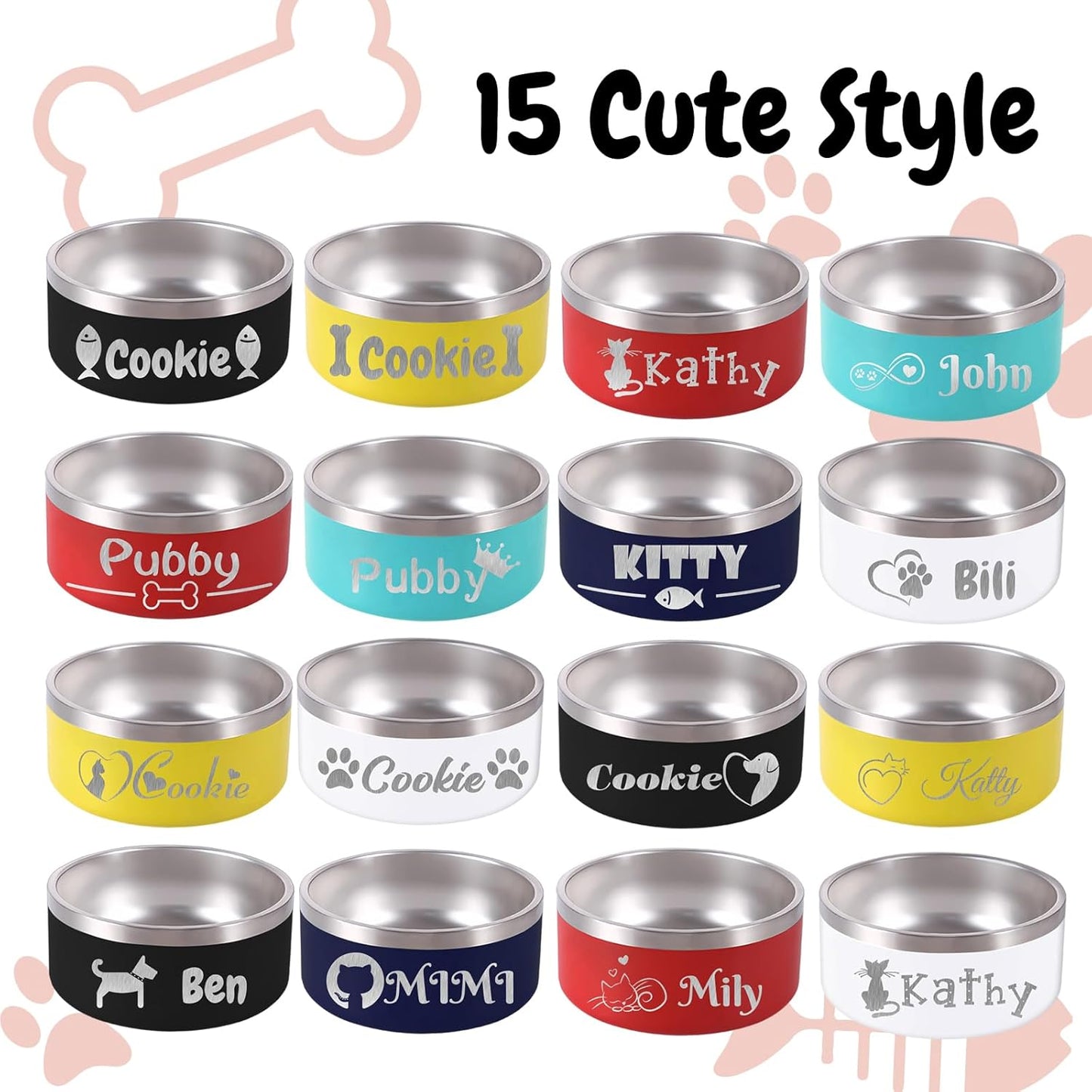18OZ Personalized Dog Bowl Laser Engraved Custom Pet Name 18/32/42/64 oz No Slip Stainless Steel Insulated Bite-Resistant Food Water Dishes-Light Blue
