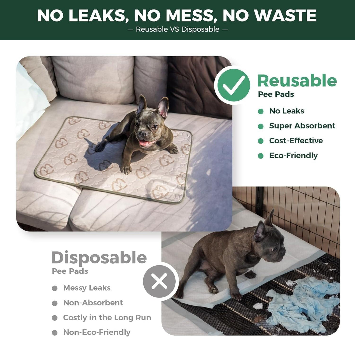 FXW Washable Pee Pads for Dogs, Puppy Pads with Super Absorbent, Specifically Designed for Whelping Box, 32" Round, Khaki, 2 Packs