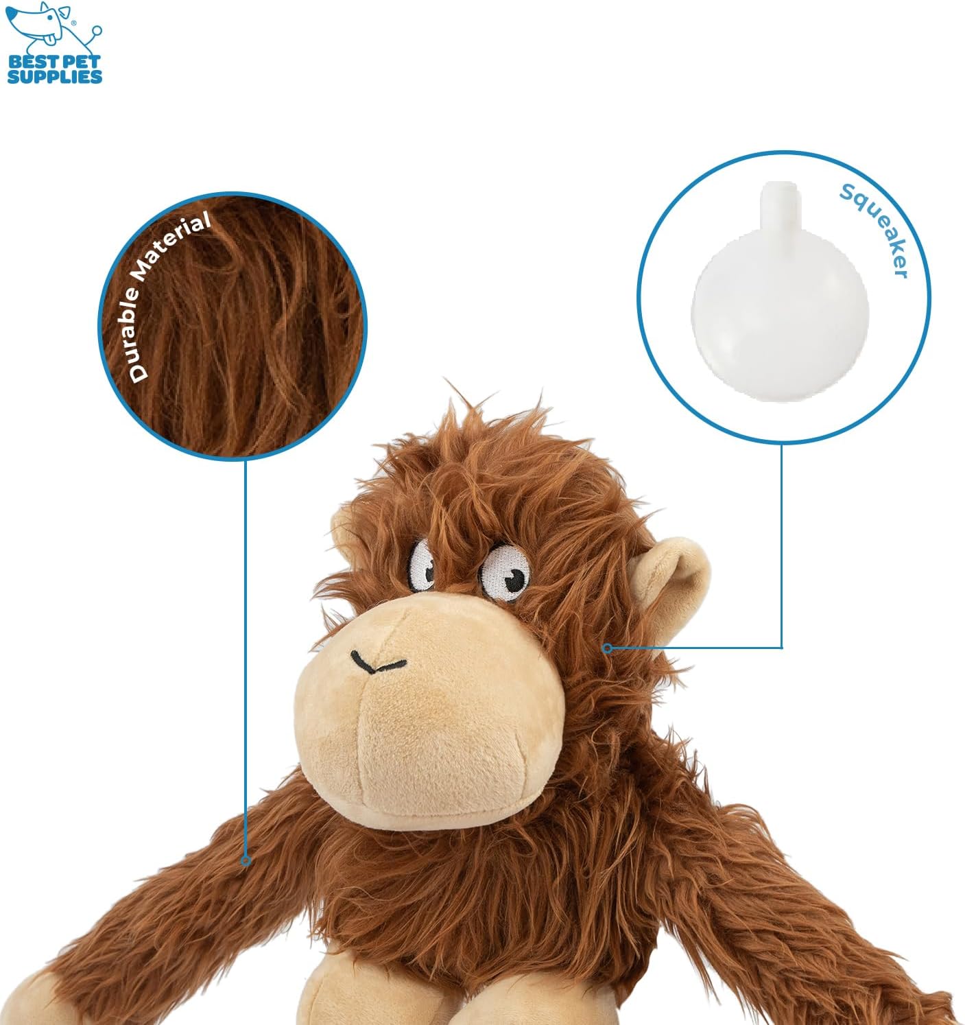 Best Pet Supplies Interactive Squeaky Dog Chew Toy, Ideal Dog Toys for Chewers, Small, Medium & Large Dogs, and Fetch Lovers - O-Hug-Atan (Brown), Large