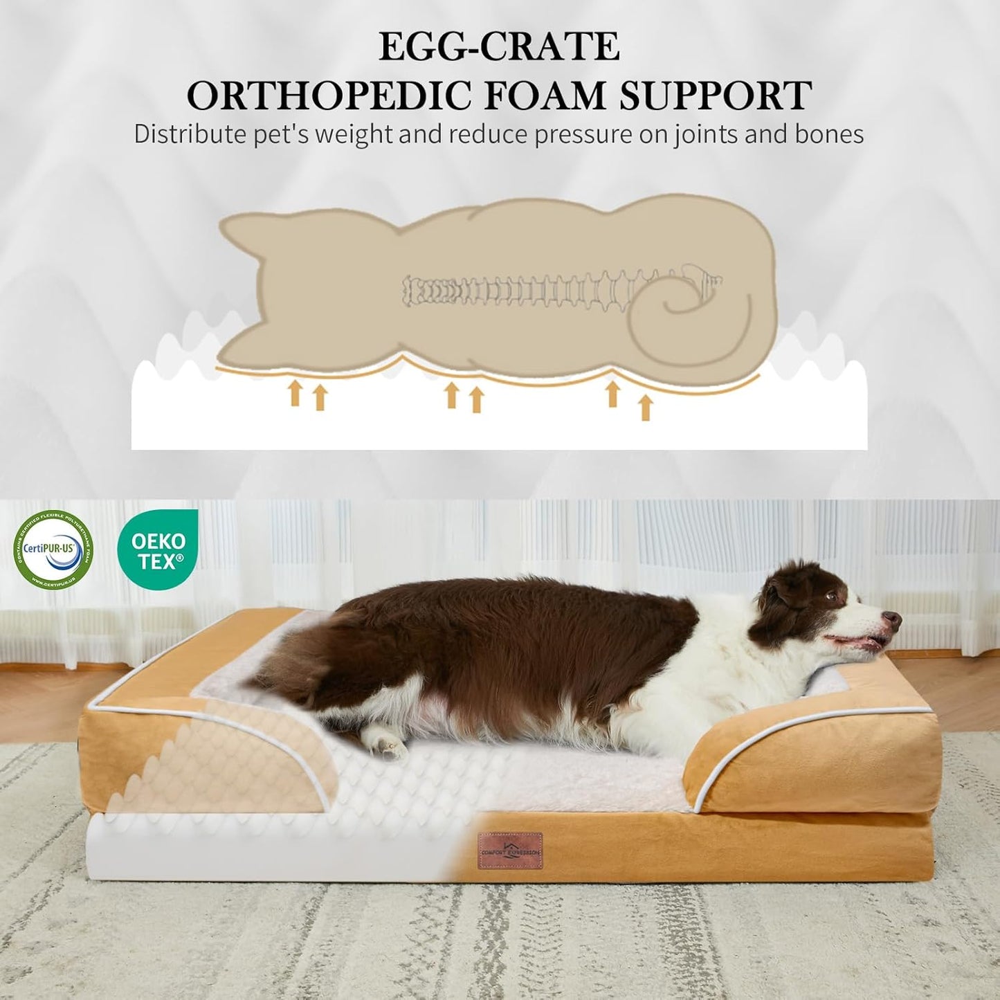 Comfort Expression Small Dog Beds Waterproof Cat Beds Orthopedic Foam Sofa Beds for Small Dogs Comfy Pet Bed with Washable Removable Cover & Non-Slip Bottom(XX-Small,Khaki)